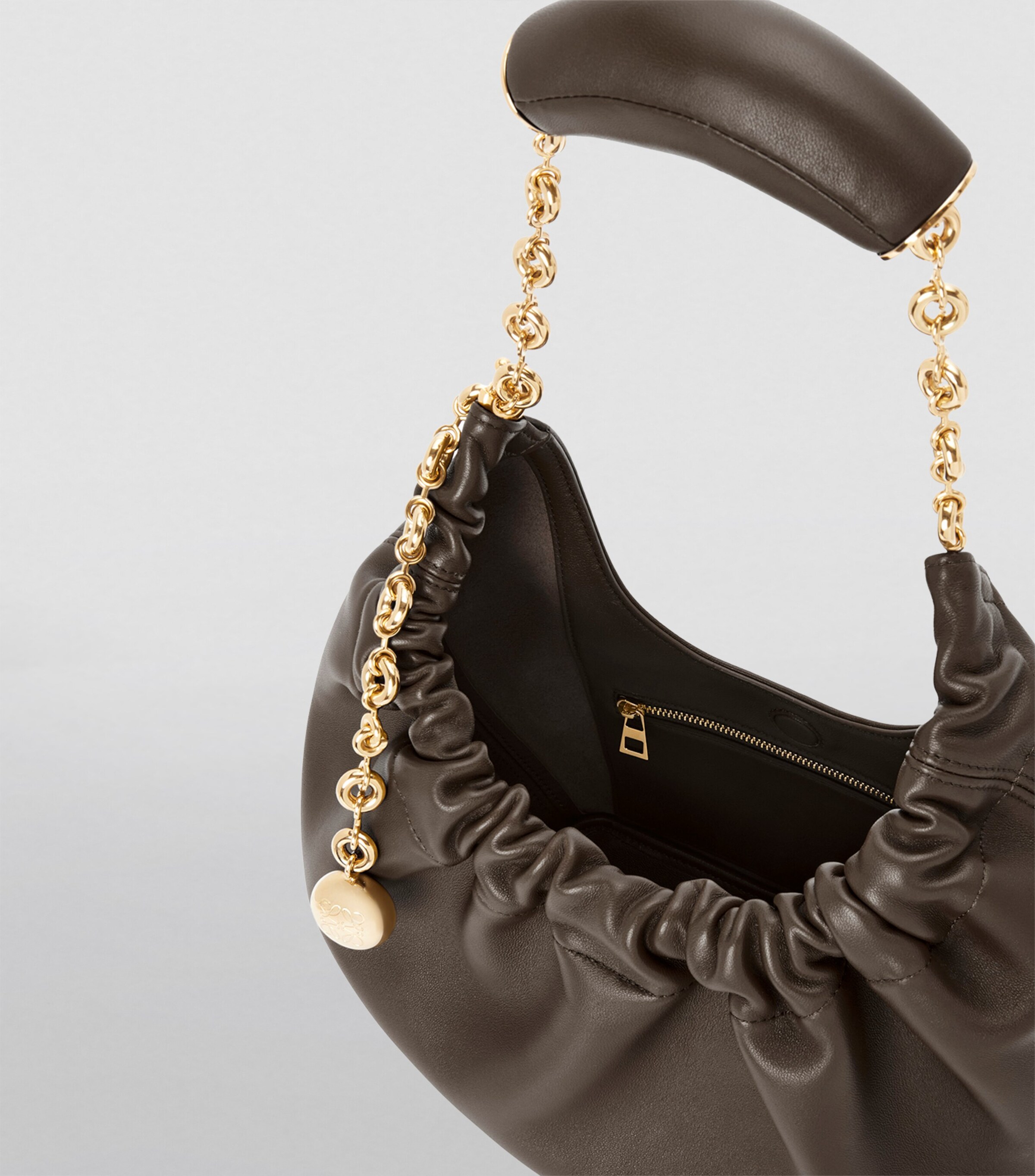 Small Leather Squeeze Top-Handle Bag CHOCOLATE Image 4