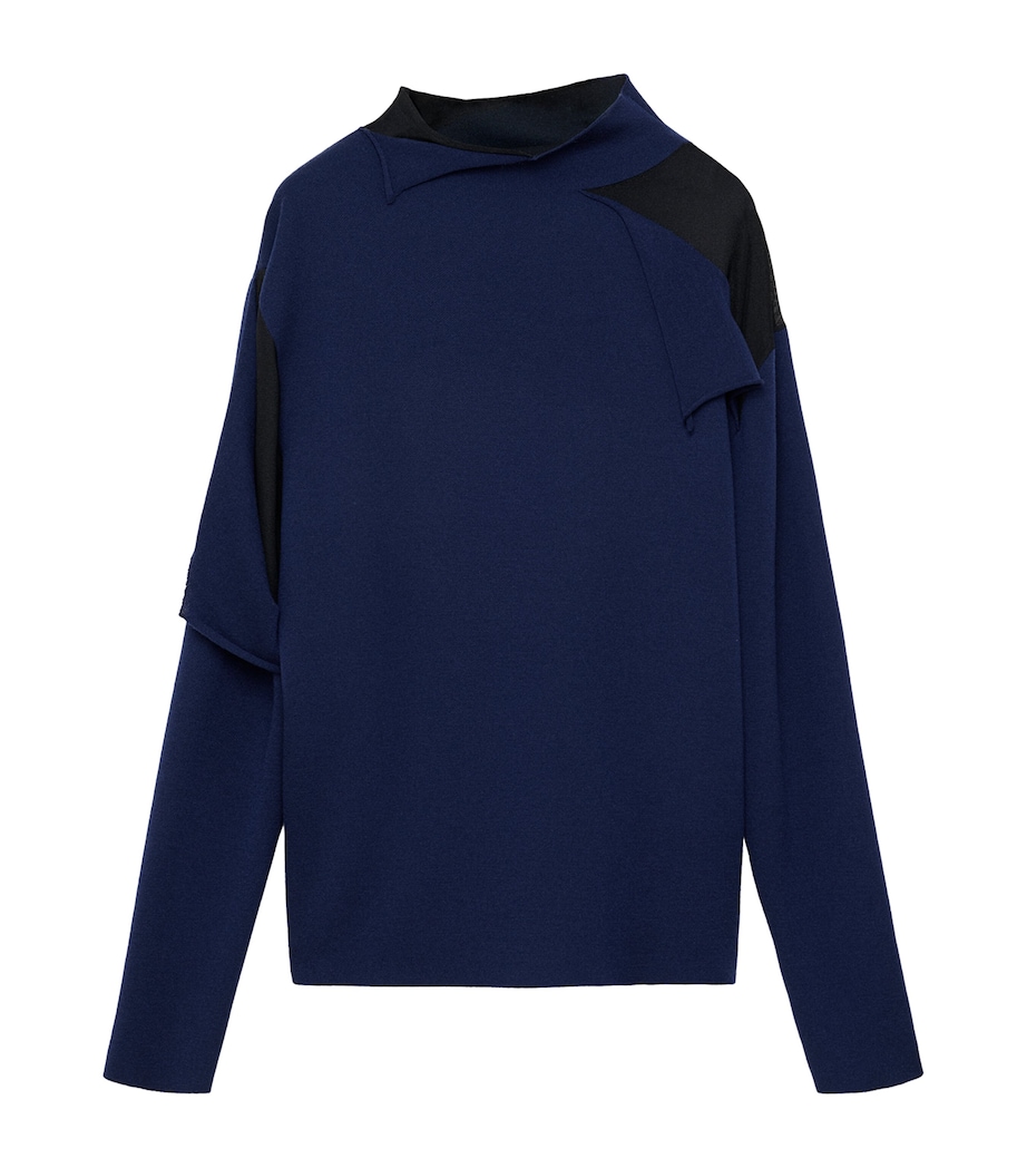 LOEWE Womens Draped Cut-Away Sweater Navy/black Image 1