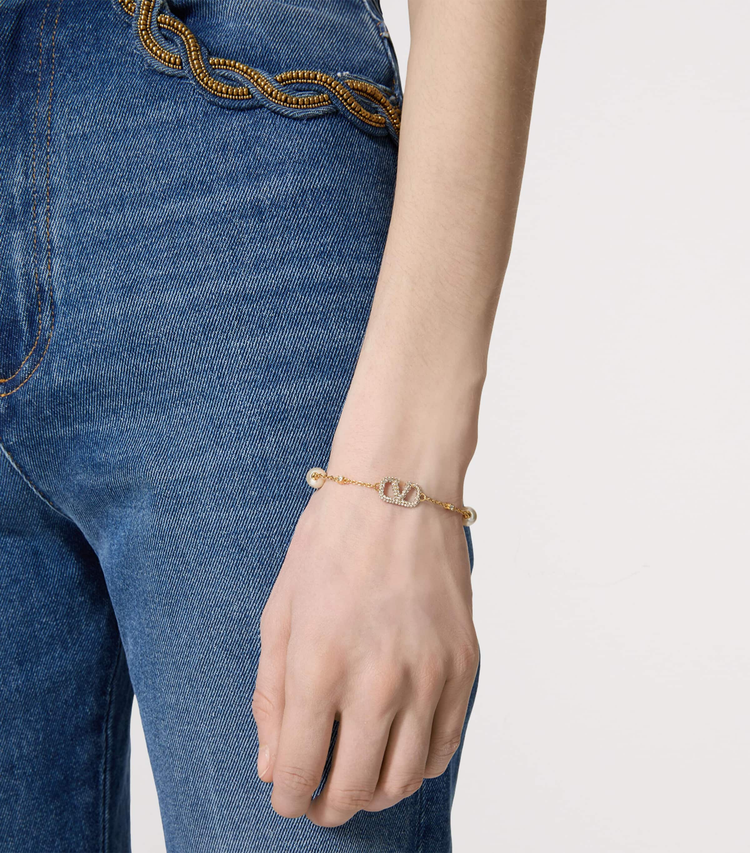 Embellished VLogo and Faux Pearl Bracelet Y49 Image 2