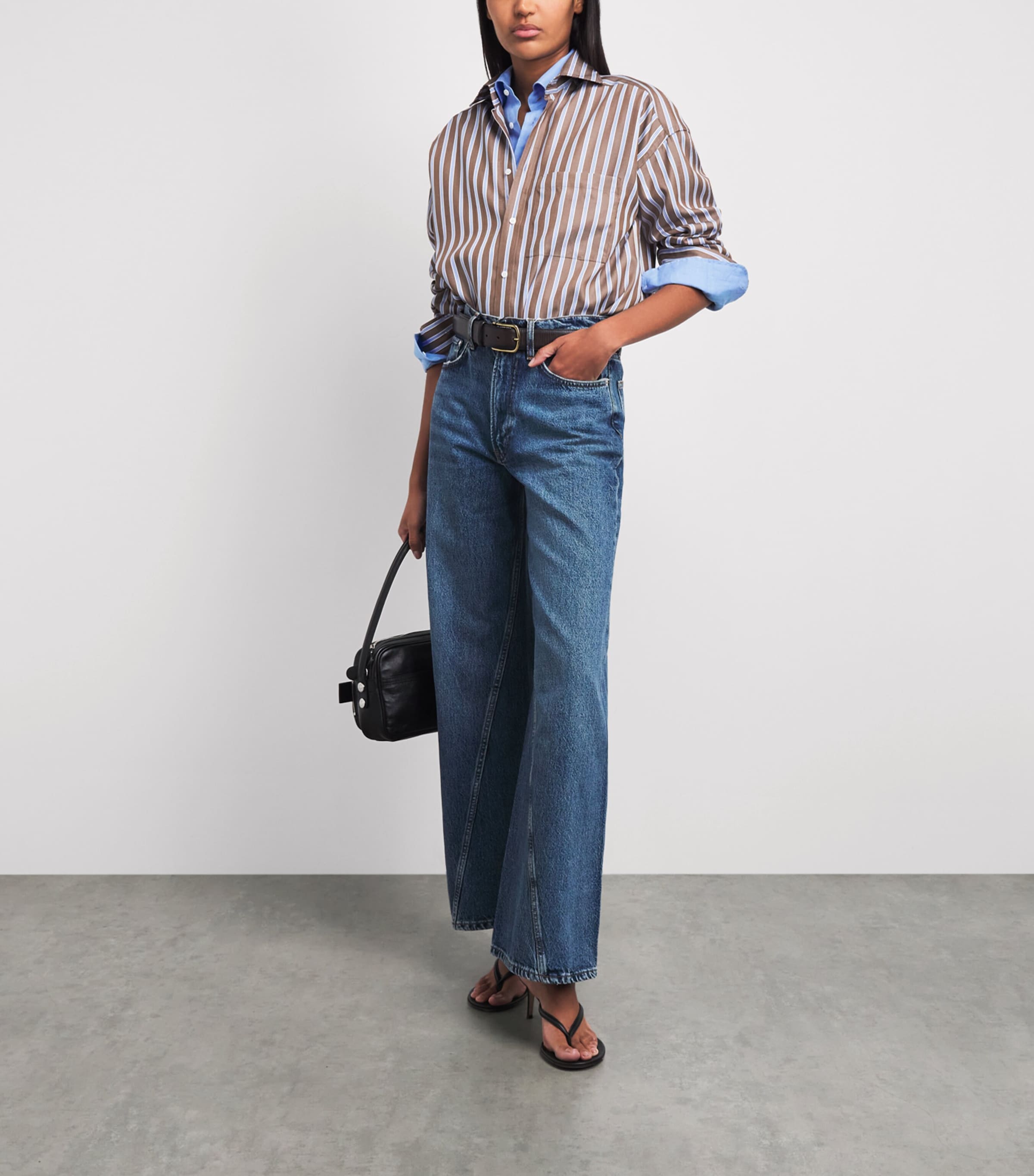 With Nothing Underneath Womens Tencel The Weekend Shirt Mocha Multi Stripe Image 2