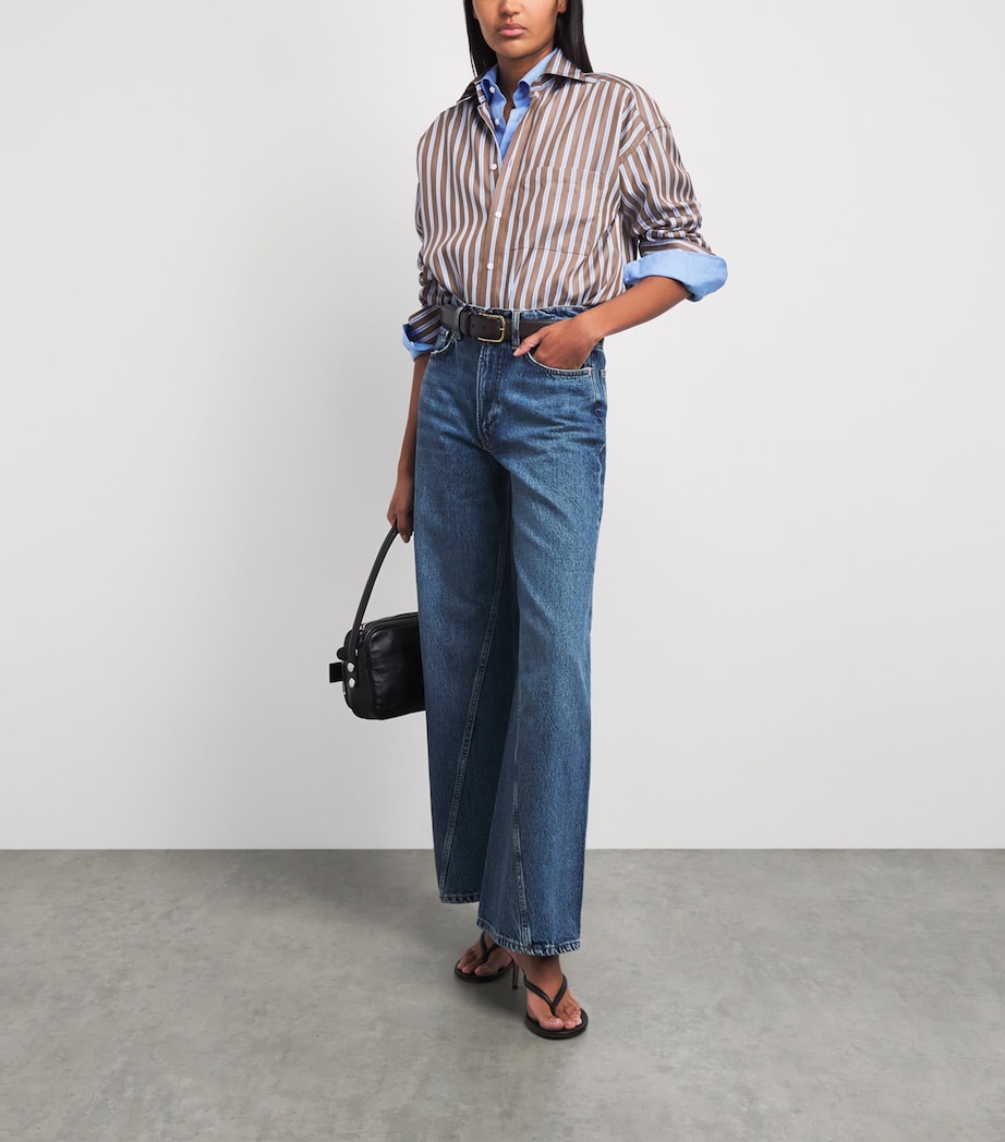 With Nothing Underneath Womens Tencel The Weekend Shirt Mocha Multi Stripe Image 2