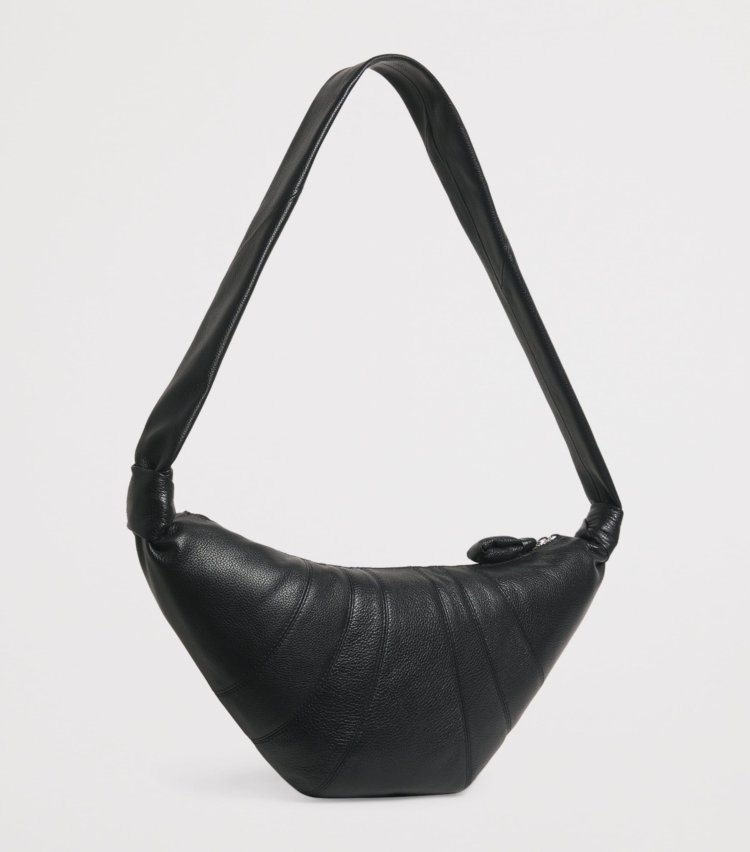 Medium Grained Leather Croissant Shoulder Bag BK999 BLACK Image 3