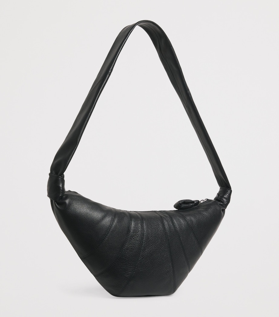 Medium Grained Leather Croissant Shoulder Bag BK999 BLACK Image 3