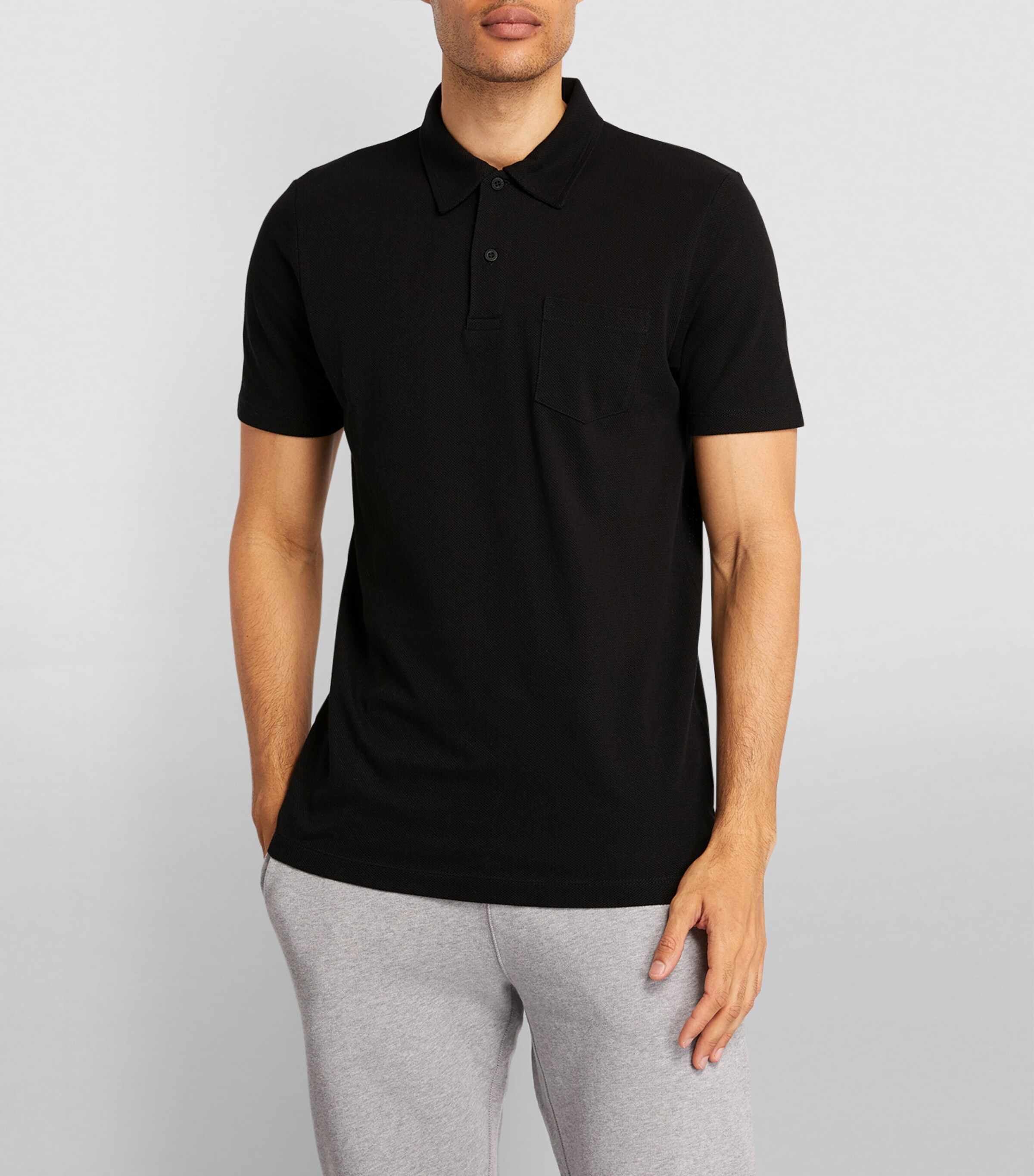 Sunspel Mens Supima Cotton Riviera Polo Shirt Bkaa Black Image 3