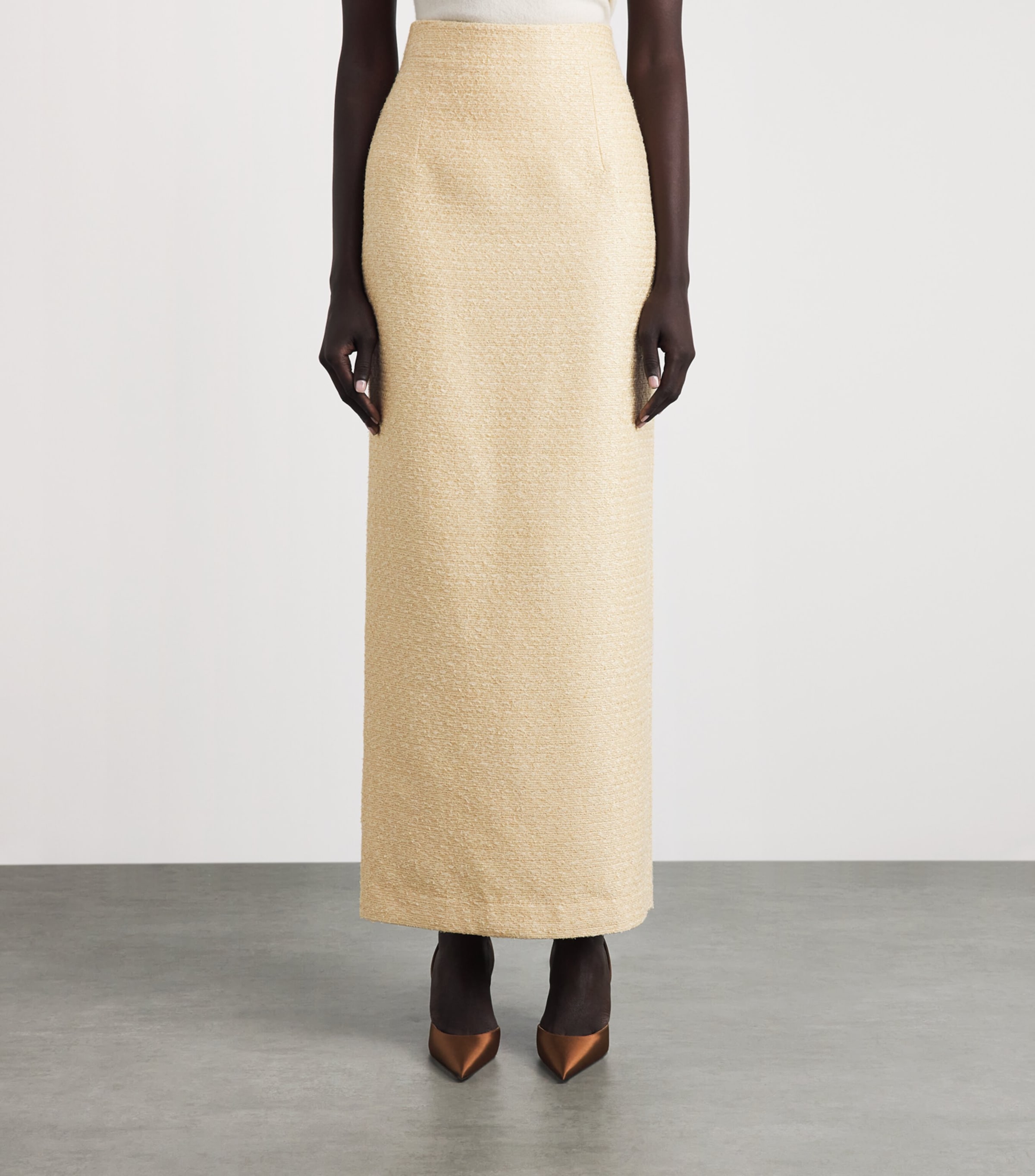 Huishan Zhang Womens Tweed Vania Pencil Skirt Pale Yellow Image 4