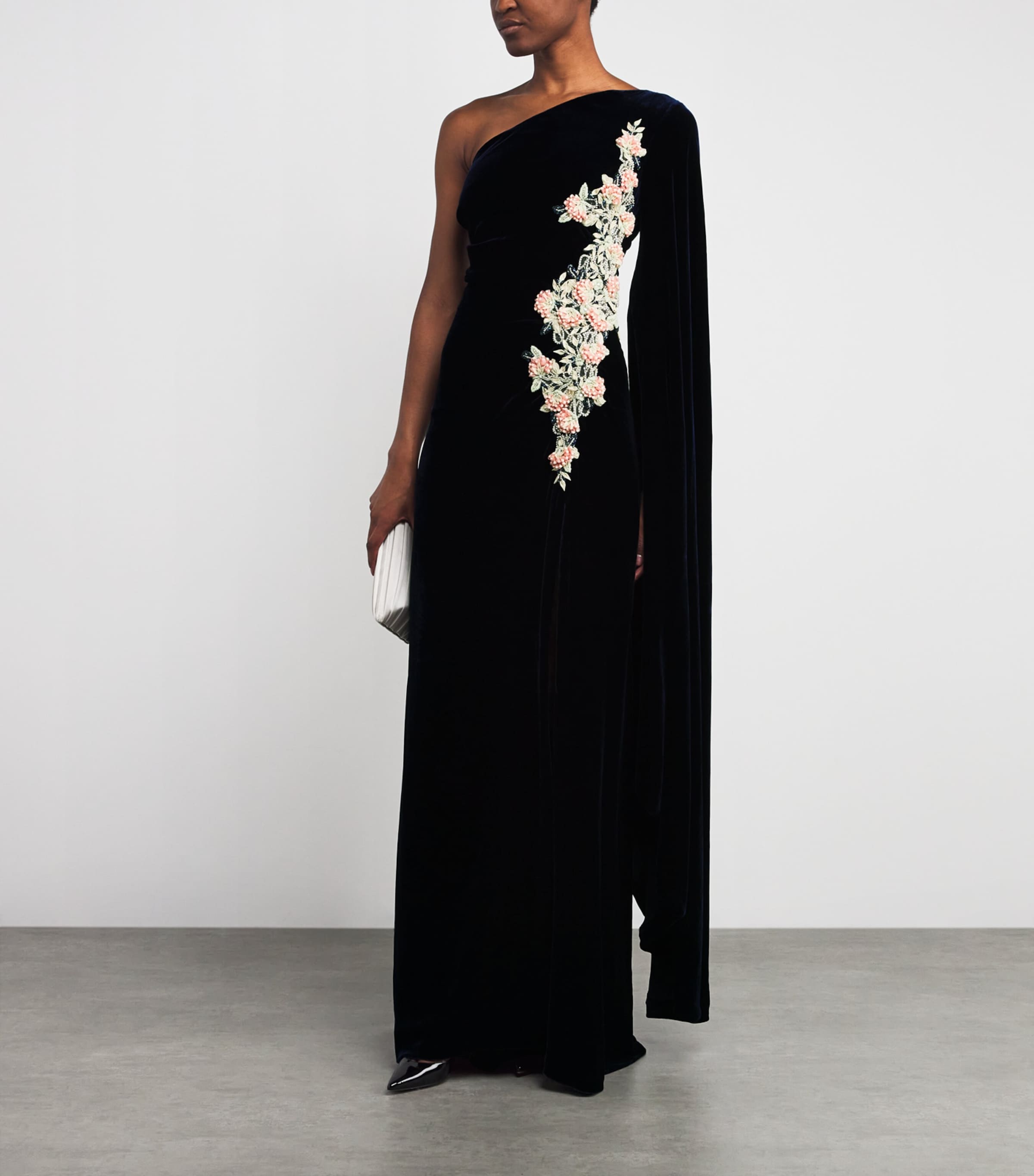 Velvet Embellished One-Shoulder Gown DEEP BLUE 173 Image 2