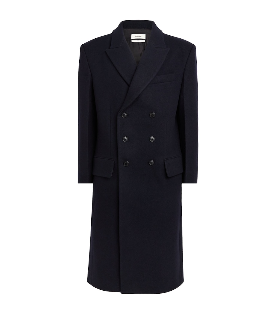 System Mens Wool-Cashmere Double-Breasted Coat Dark Navy Image 1