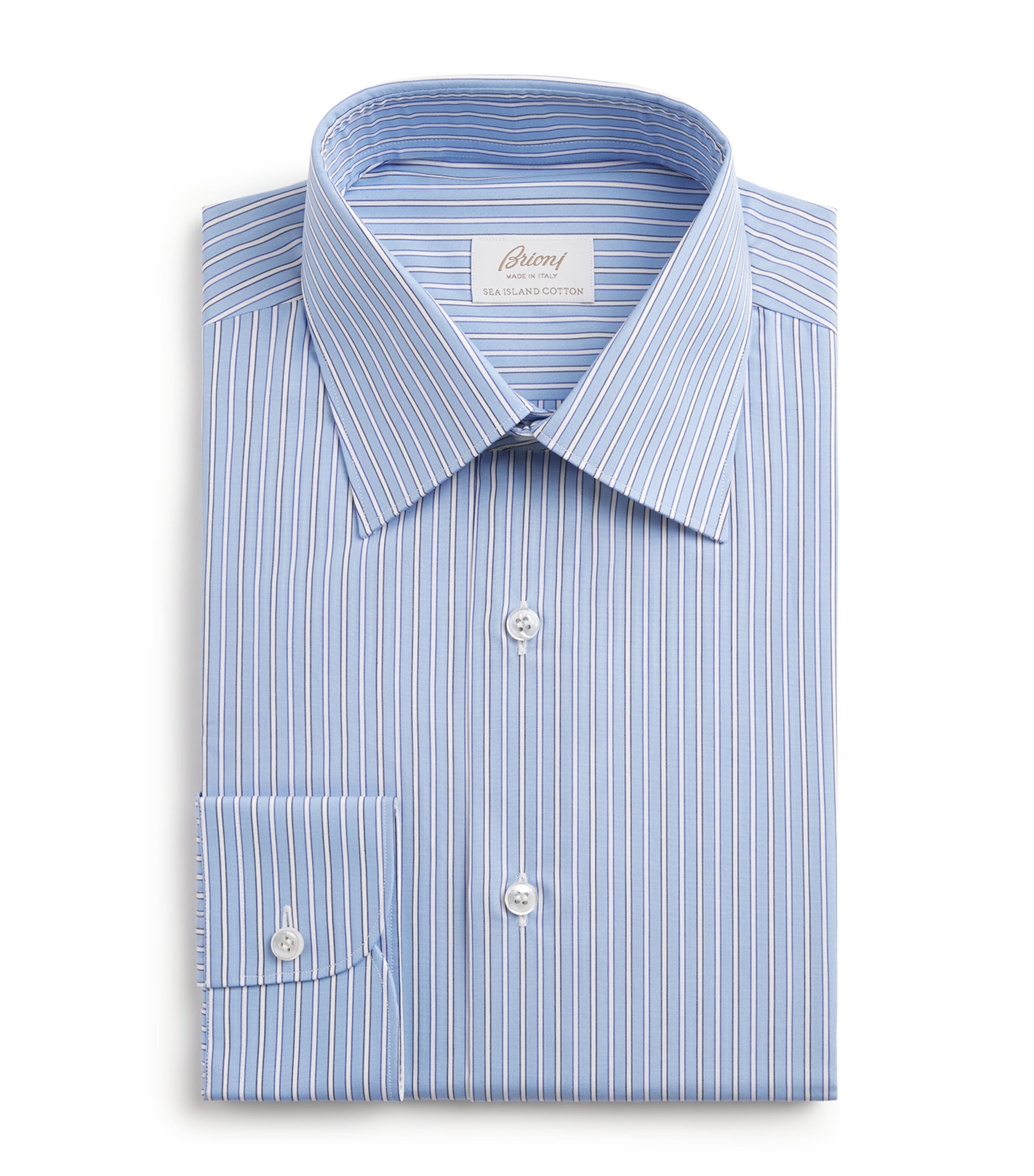 Brioni Mens Sea Island Cotton Stripe Shirt Image 1