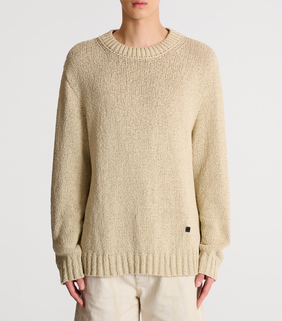 Balmain Mens Cotton Crew-Neck Sweater Beige Foncé Image 2
