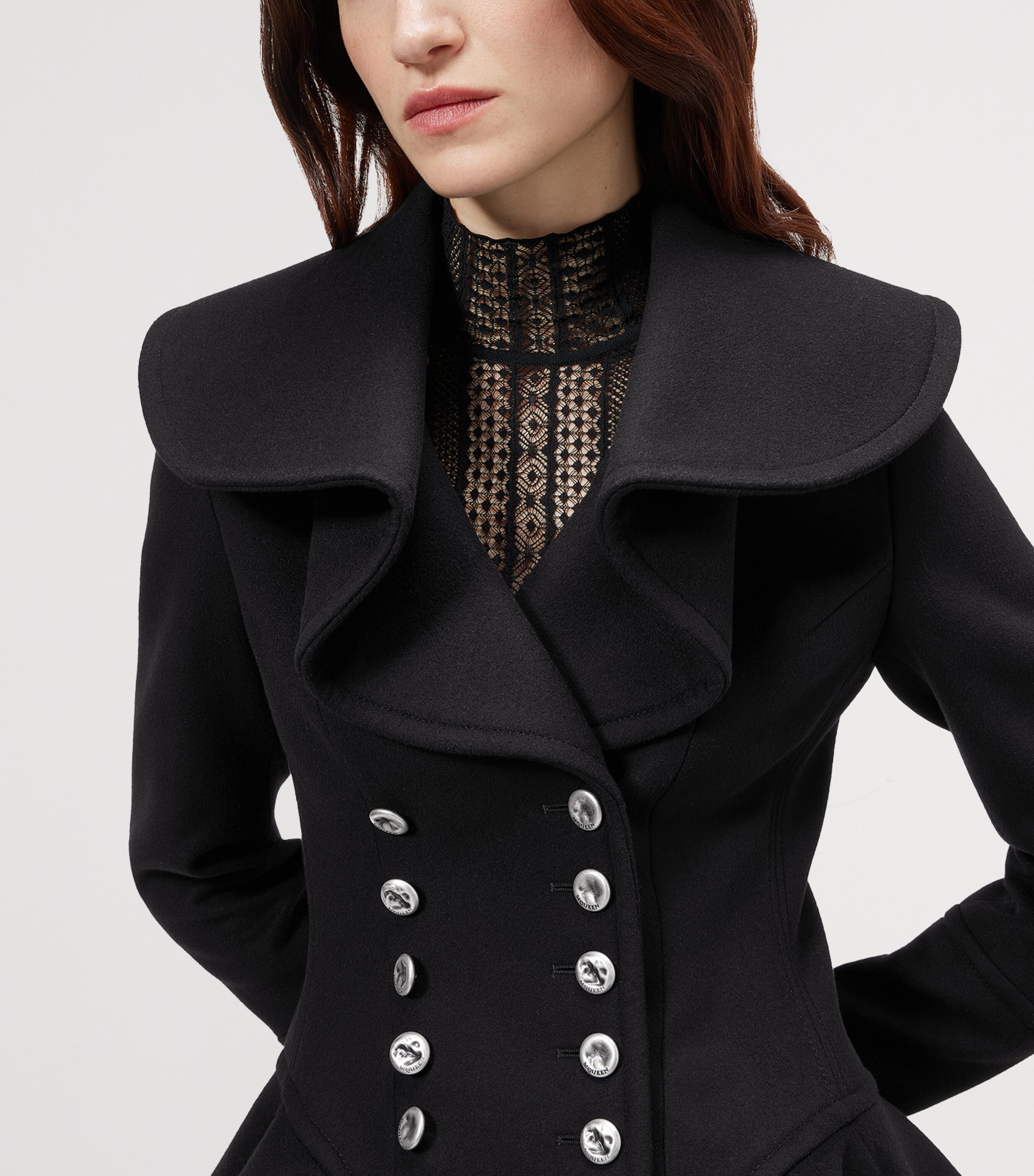 McQueen Womens Wool Waterfall-Collar Coat Image 5