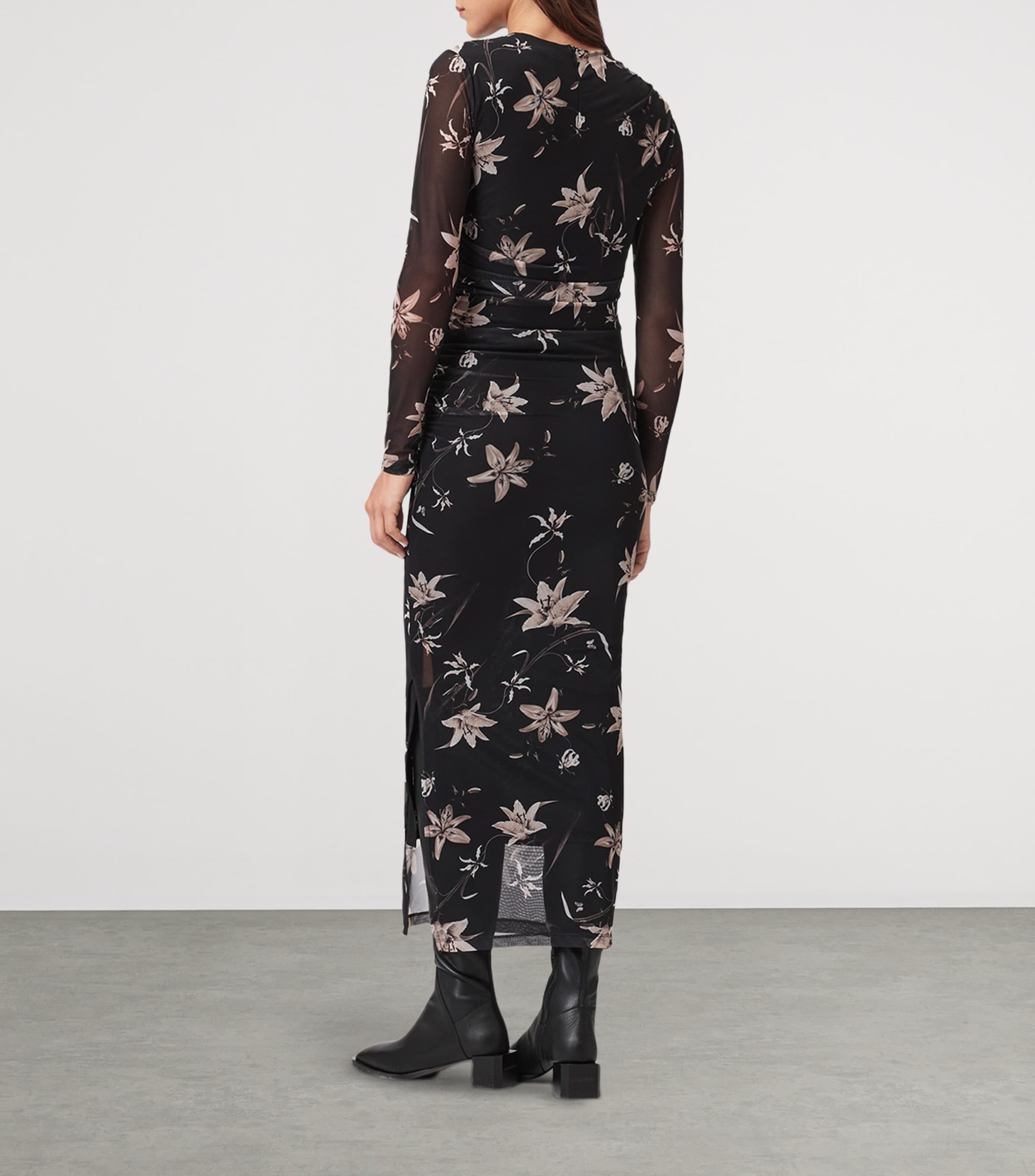 Mesh Floral Print Caia Dress PETRA SEPIA BROWN Image 4