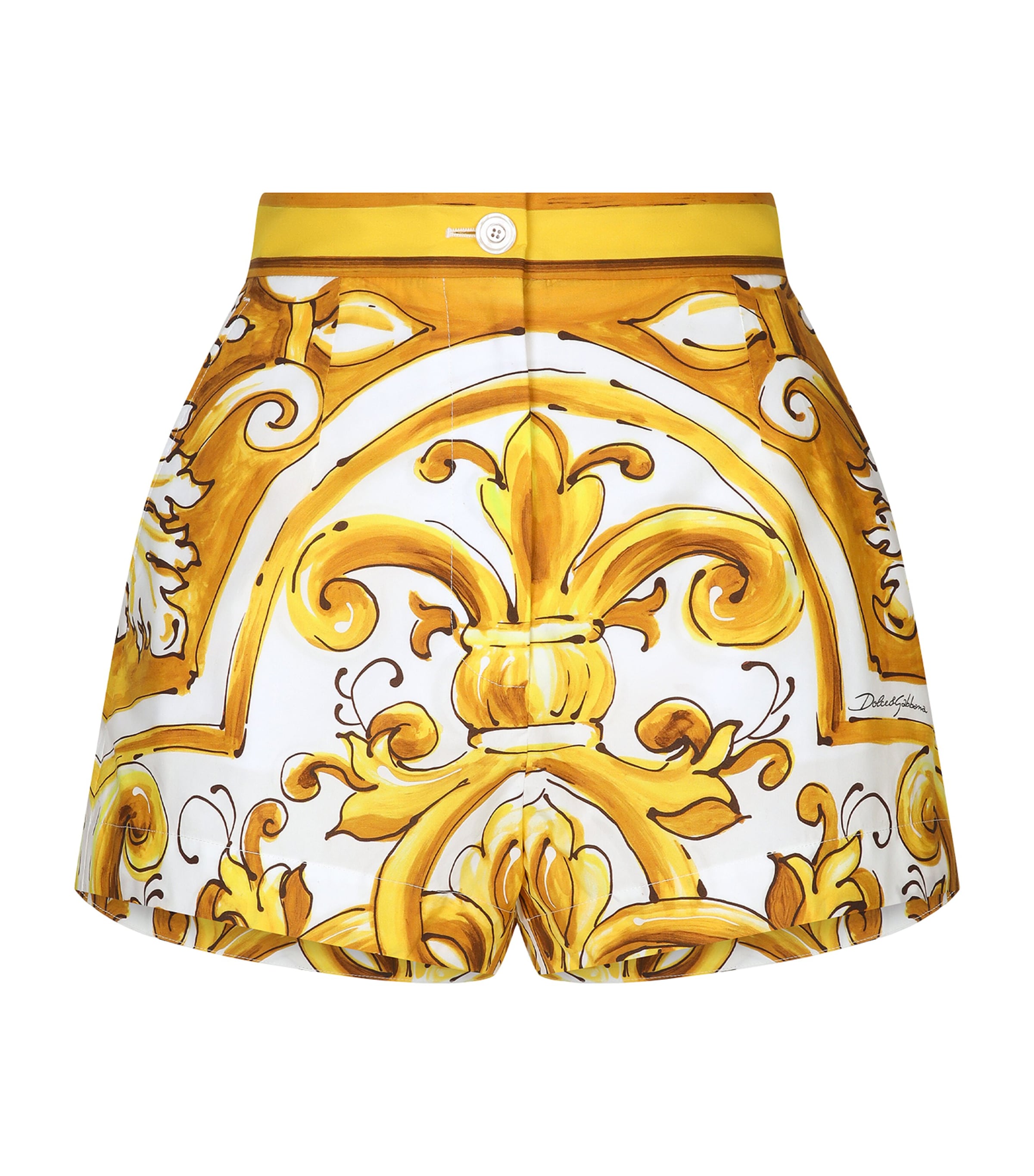 Dolce & Gabbana Cotton Majolica Print Shorts In Yellow