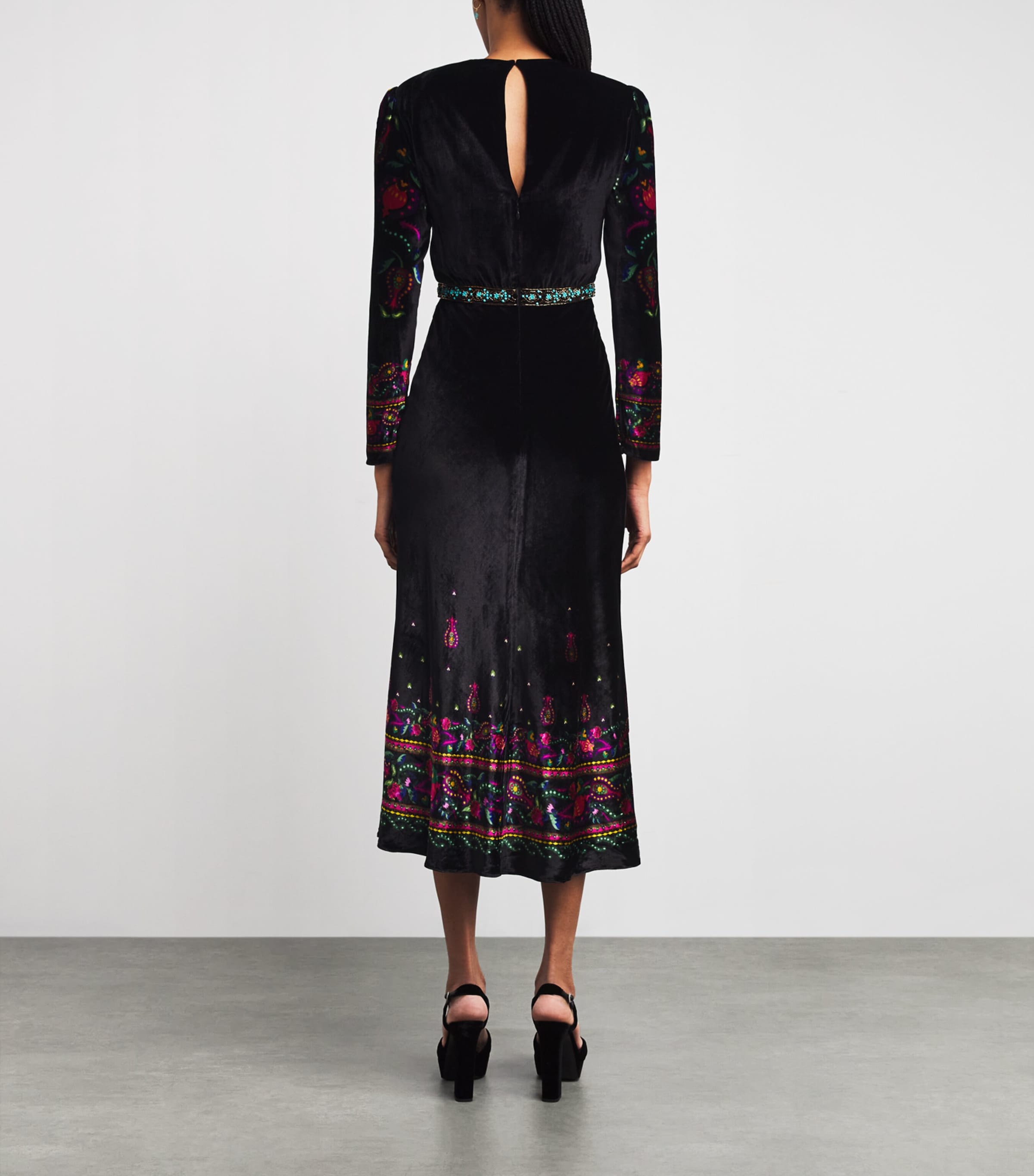 Saloni Black Velvet Beaded Claudia Midi Dress | Harrods US