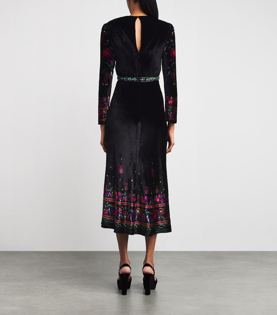 Saloni Womens Velvet Beaded Claudia Midi Dress Bda J Plmt Image 3