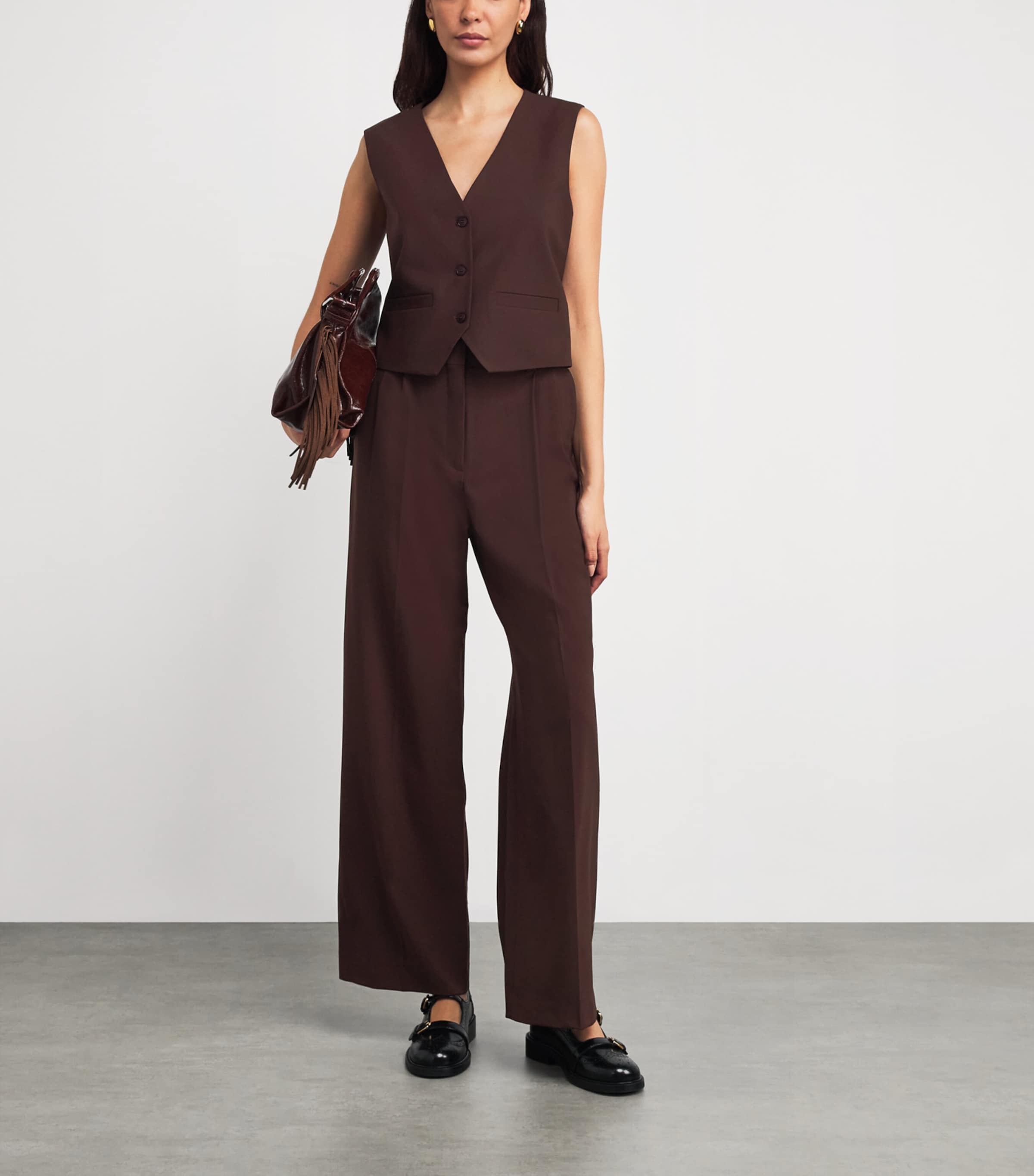 Wool-Blend Tailored Trousers BURGUNDY Image 2