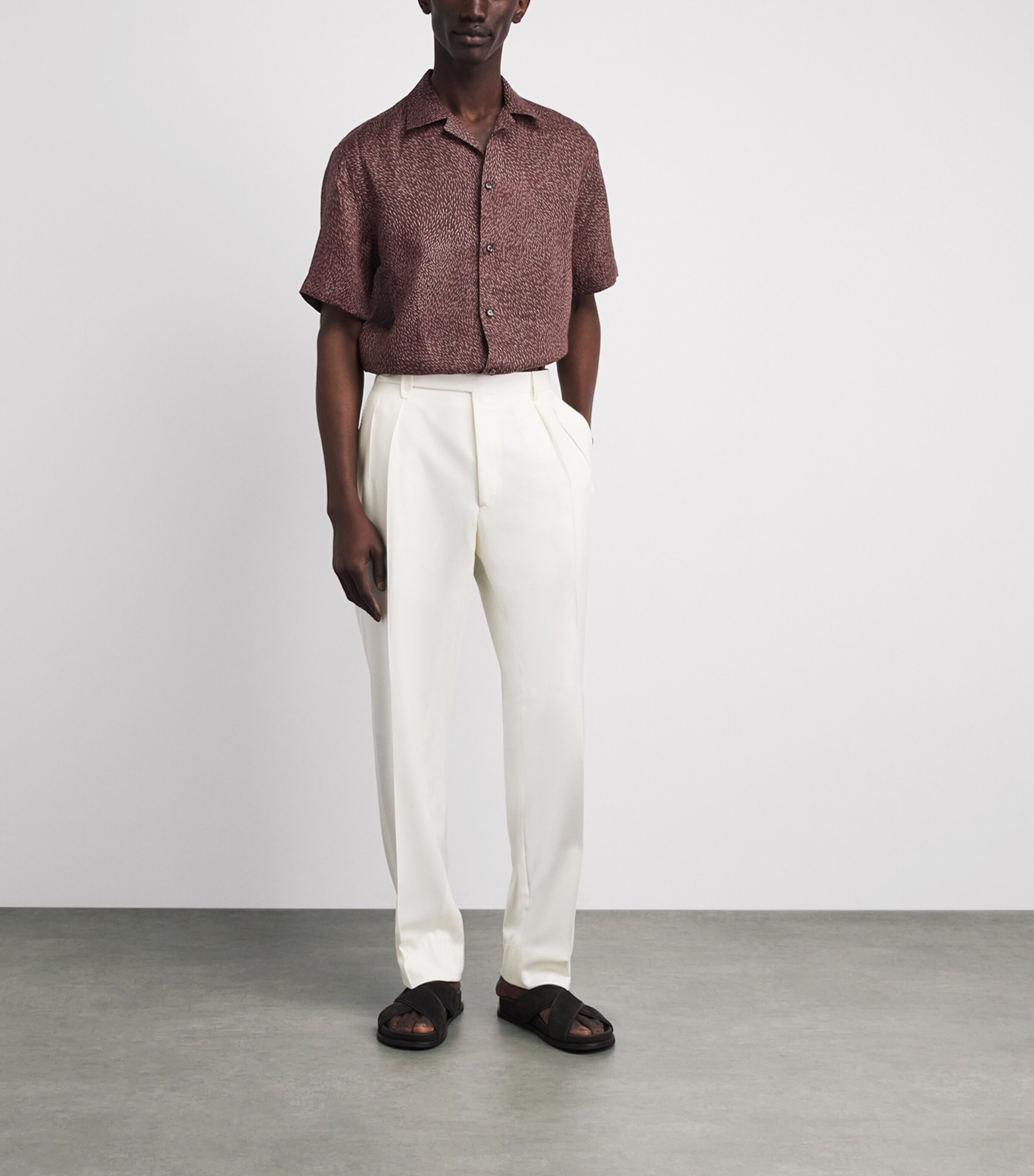 Brioni Mens Linen Short-Sleeve Flecked Shirt Image 2