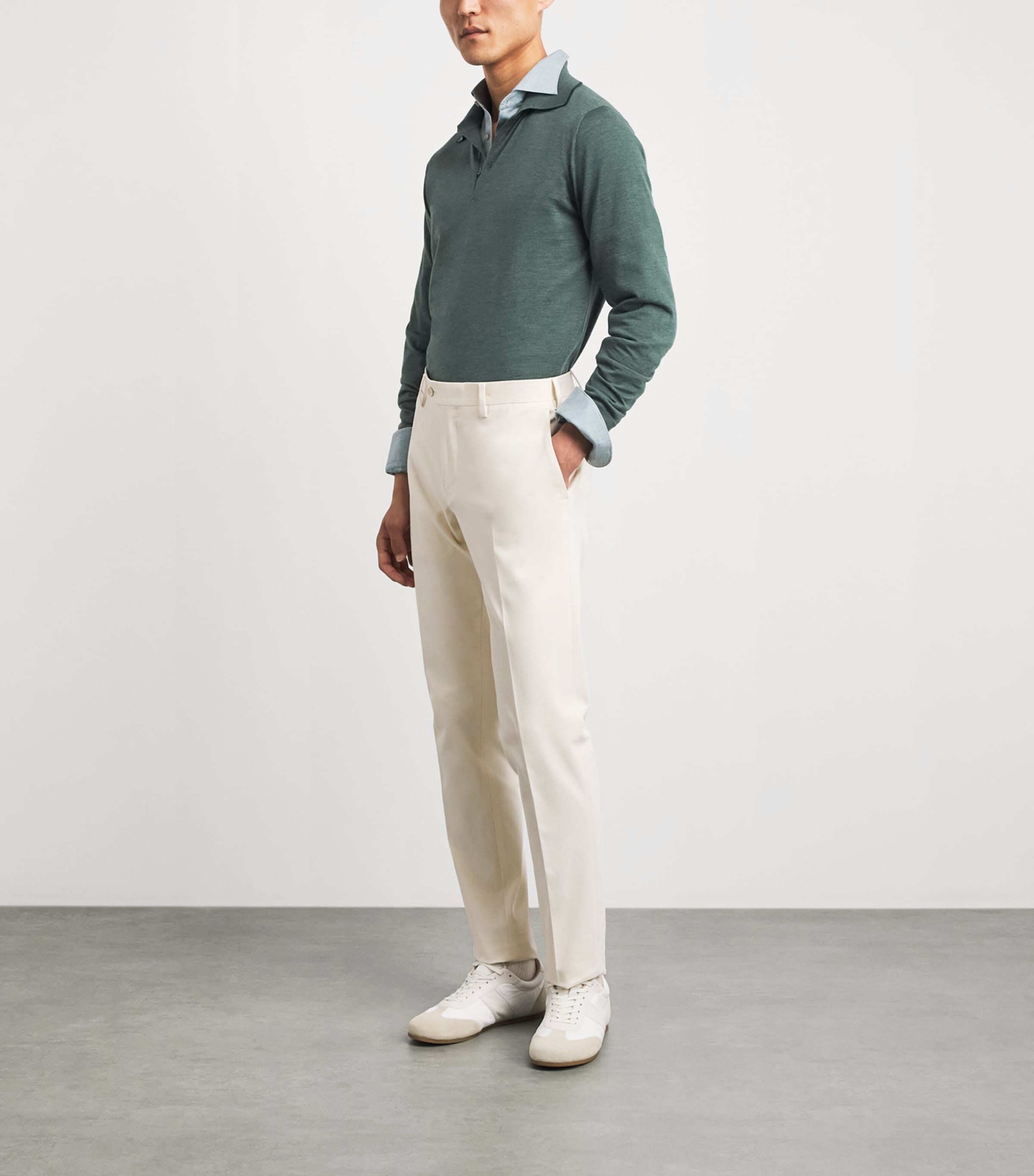 Fioroni Cashmere Mens Virgin Wool Long-Sleeve Polo Shirt Image 2