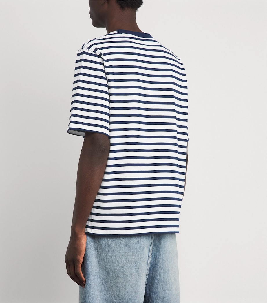 AMI Paris Mens Cotton Stripe Logo T-Shirt Encre/blanc Image 5