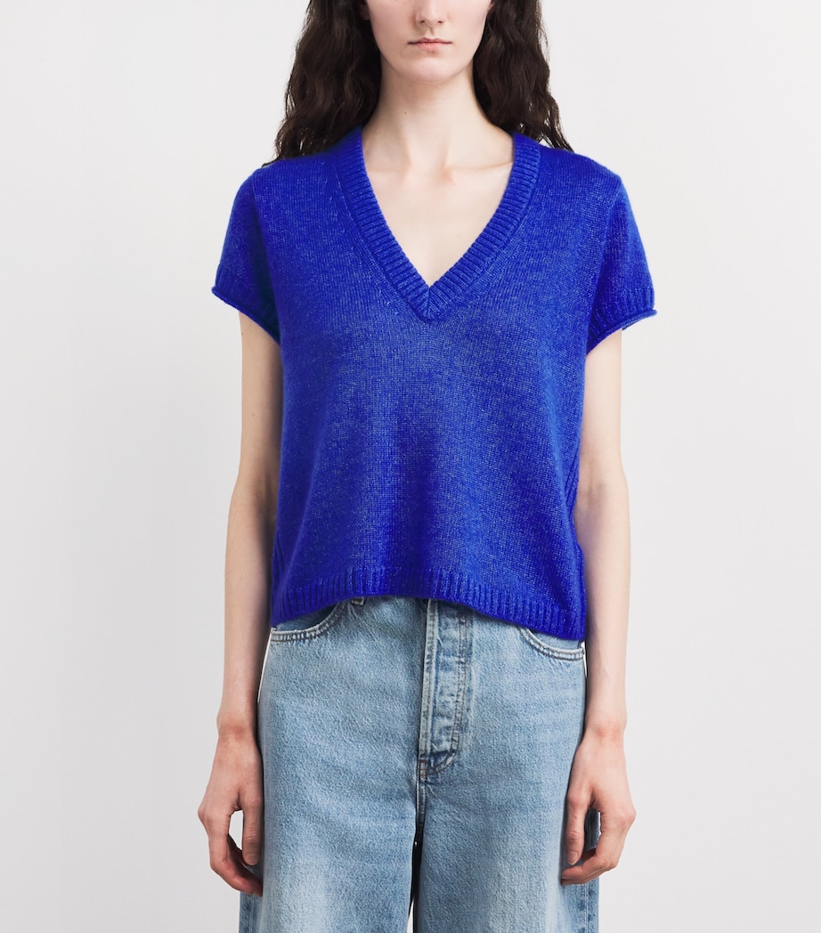 ME+EM Womens Merino Wool-Cashmere-Silk V-Neck Sweater Deep Blue Image 4