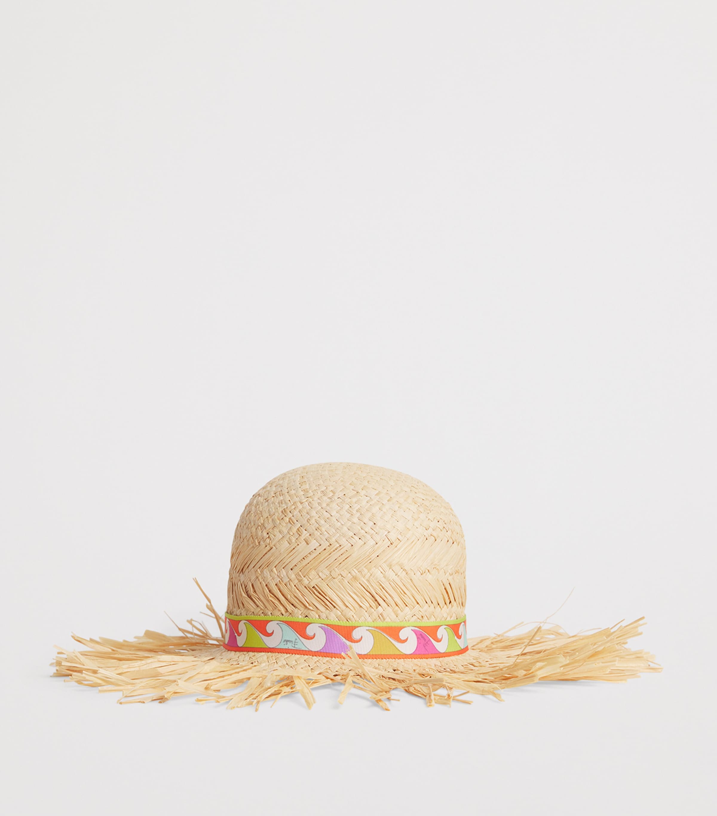 PUCCI Raffia Printed-Brim Sun Hat Beige Image 3