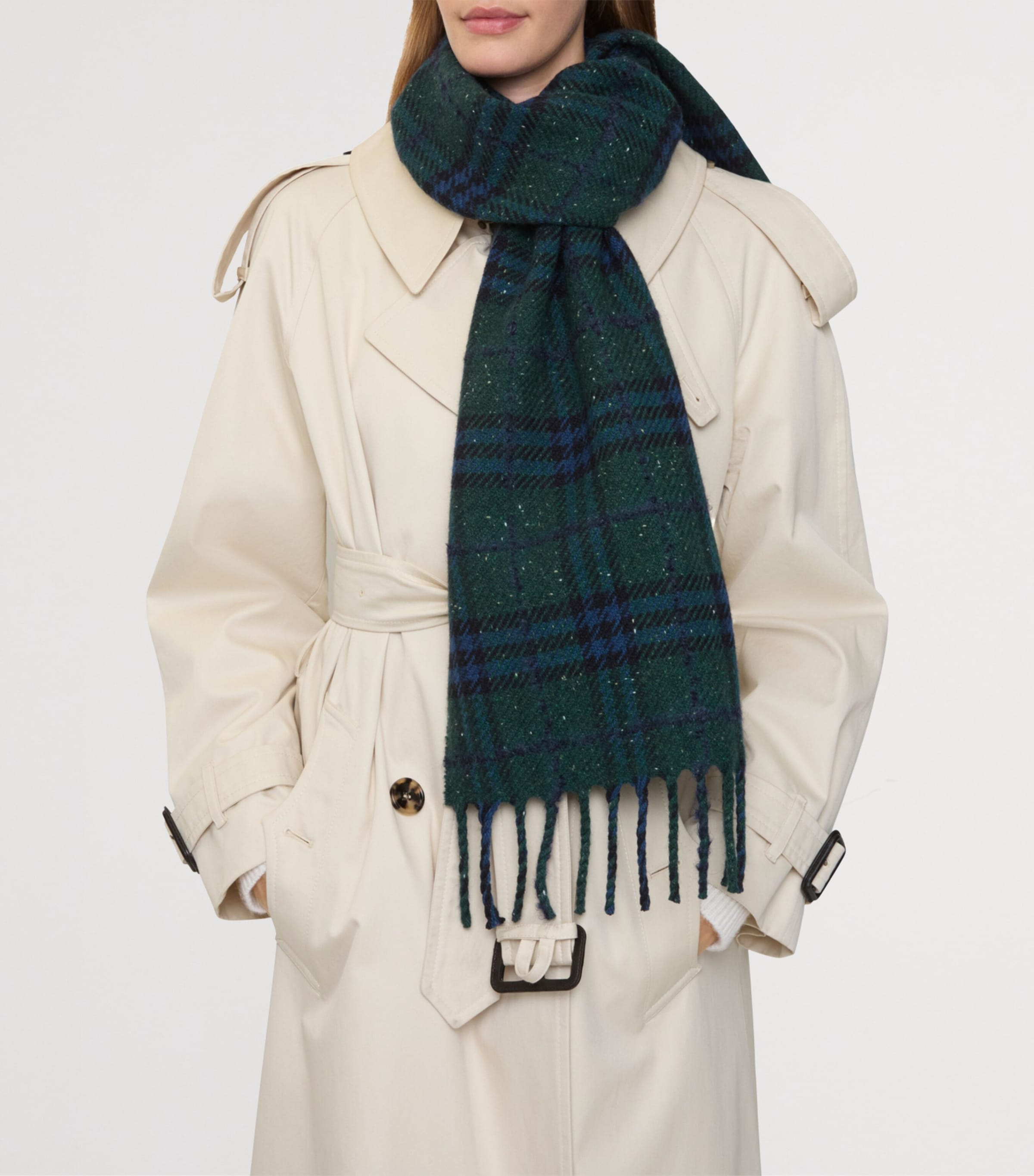 Cashmere-Blend Speckled Check Scarf DARK GREEN Image 4