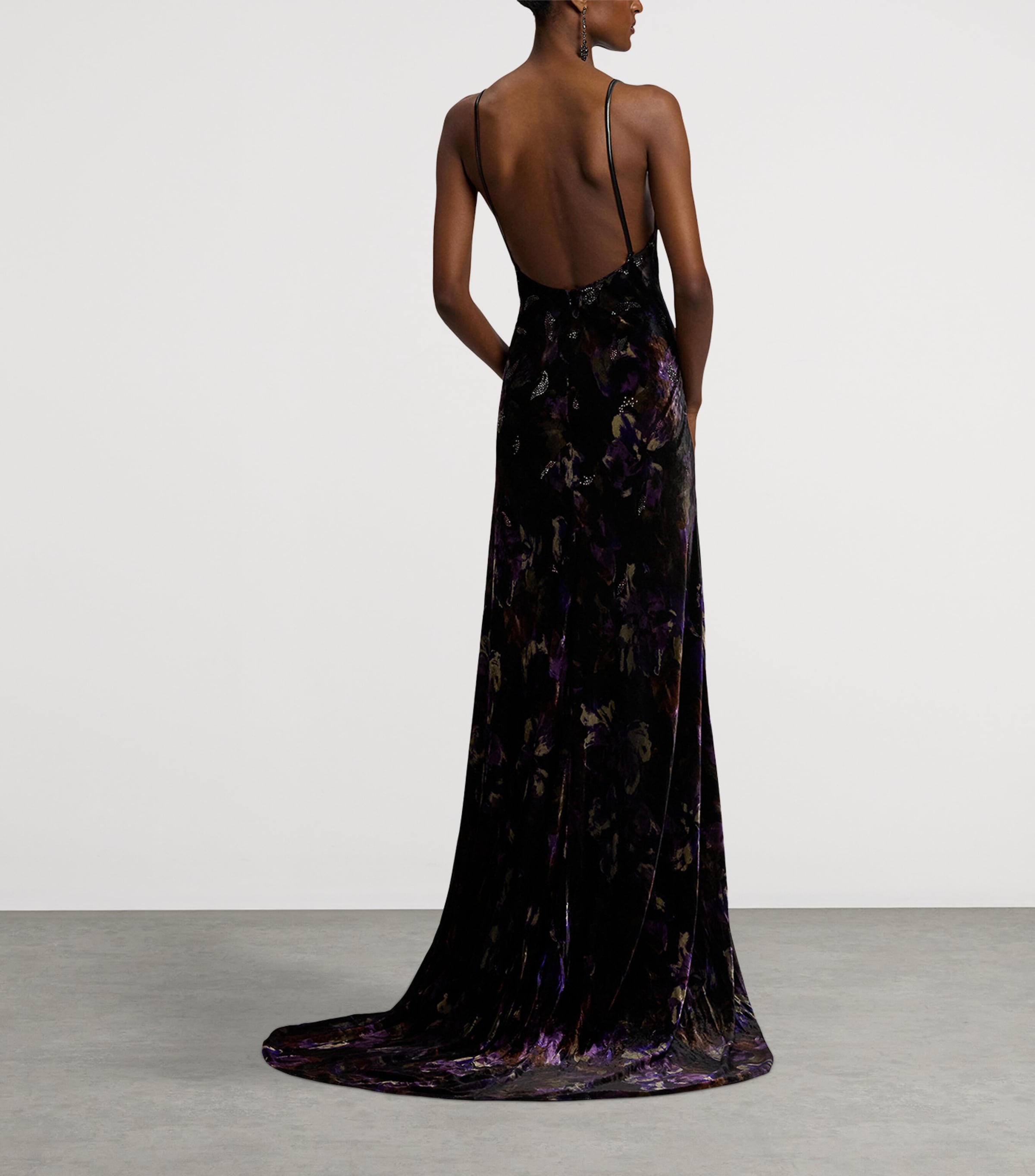 Velvet Embellished Floral Evening Dress BLACK/AUBERGINE Image 9