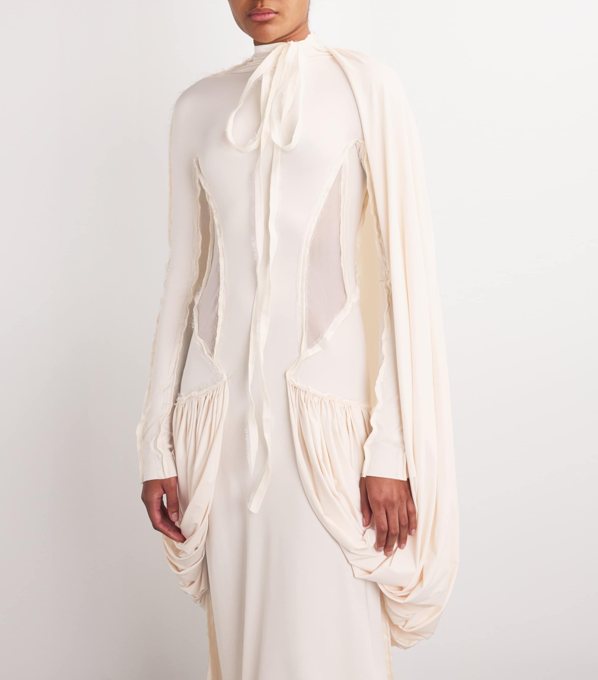 Fitted Mylaya Long-Sleeve Gown WHITE Image 4