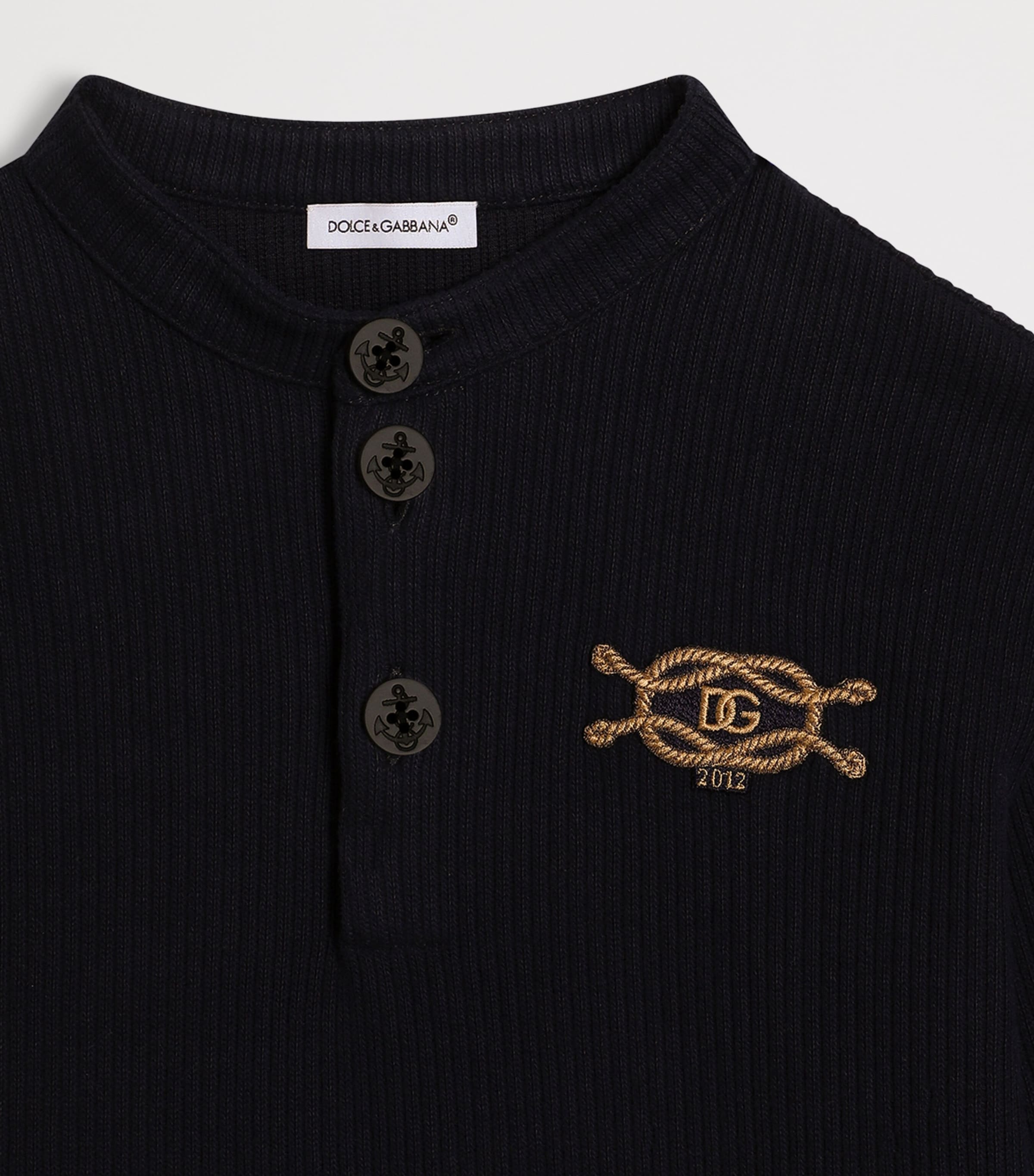 Dolce&Gabbana Kids Cotton Ribbed Logo T-Shirt (8-14 Years) Very Dark Bl Image 3