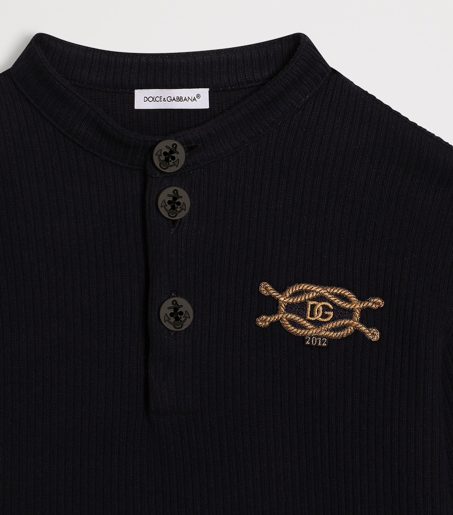 Dolce&Gabbana Kids Cotton Ribbed Logo T-Shirt (8-14 Years) Very Dark Bl Image 3