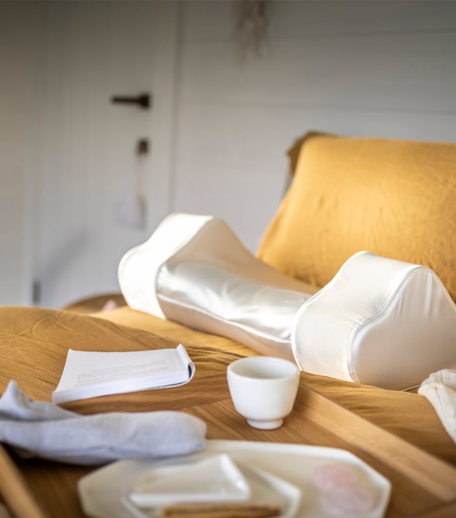 Back Sleep Pillow with Silk Pillowcase (32cm x 57cm) WHITE Image 8