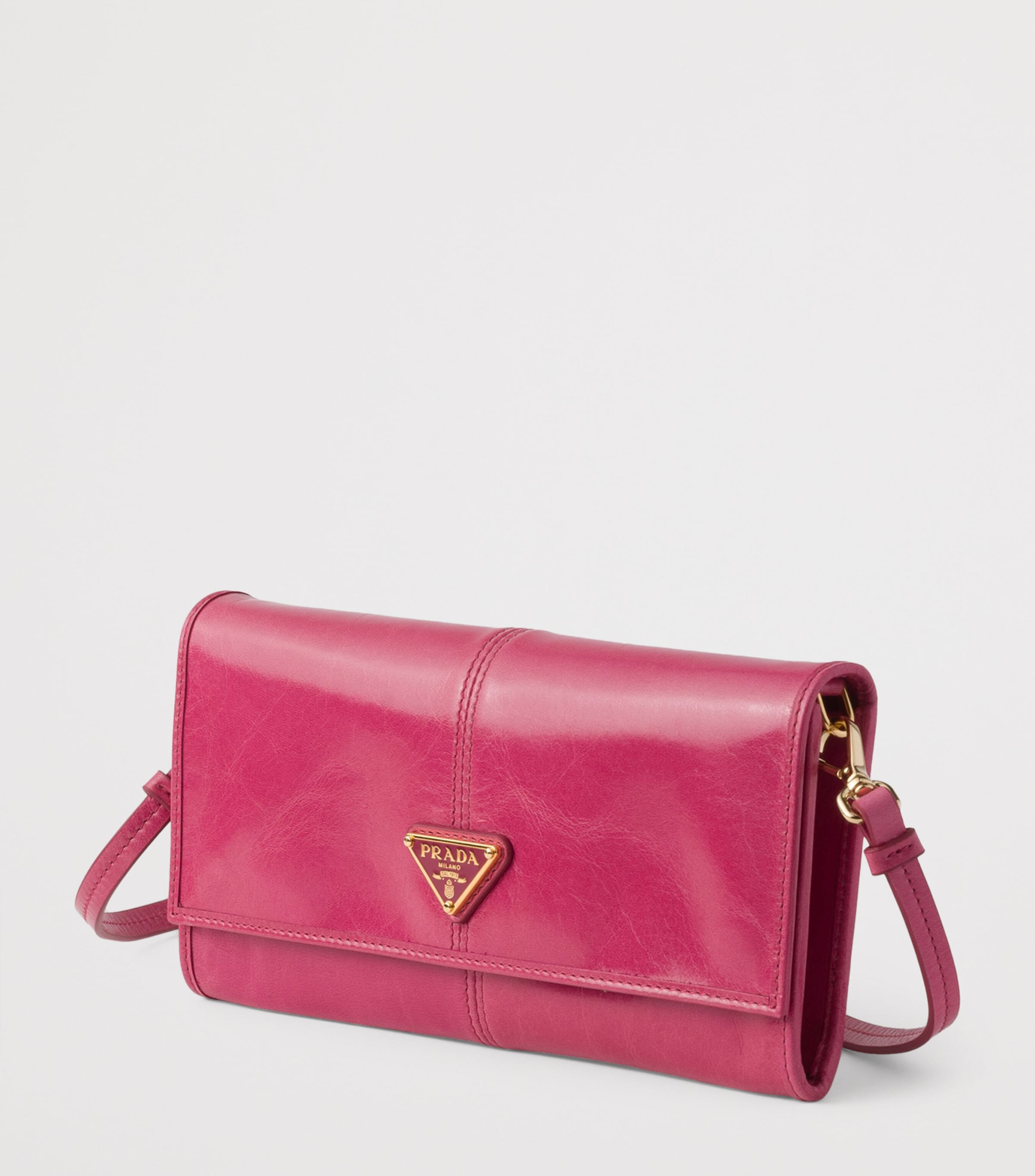 Prada Leather Wallet with Shoulder Strap Pink Image 2
