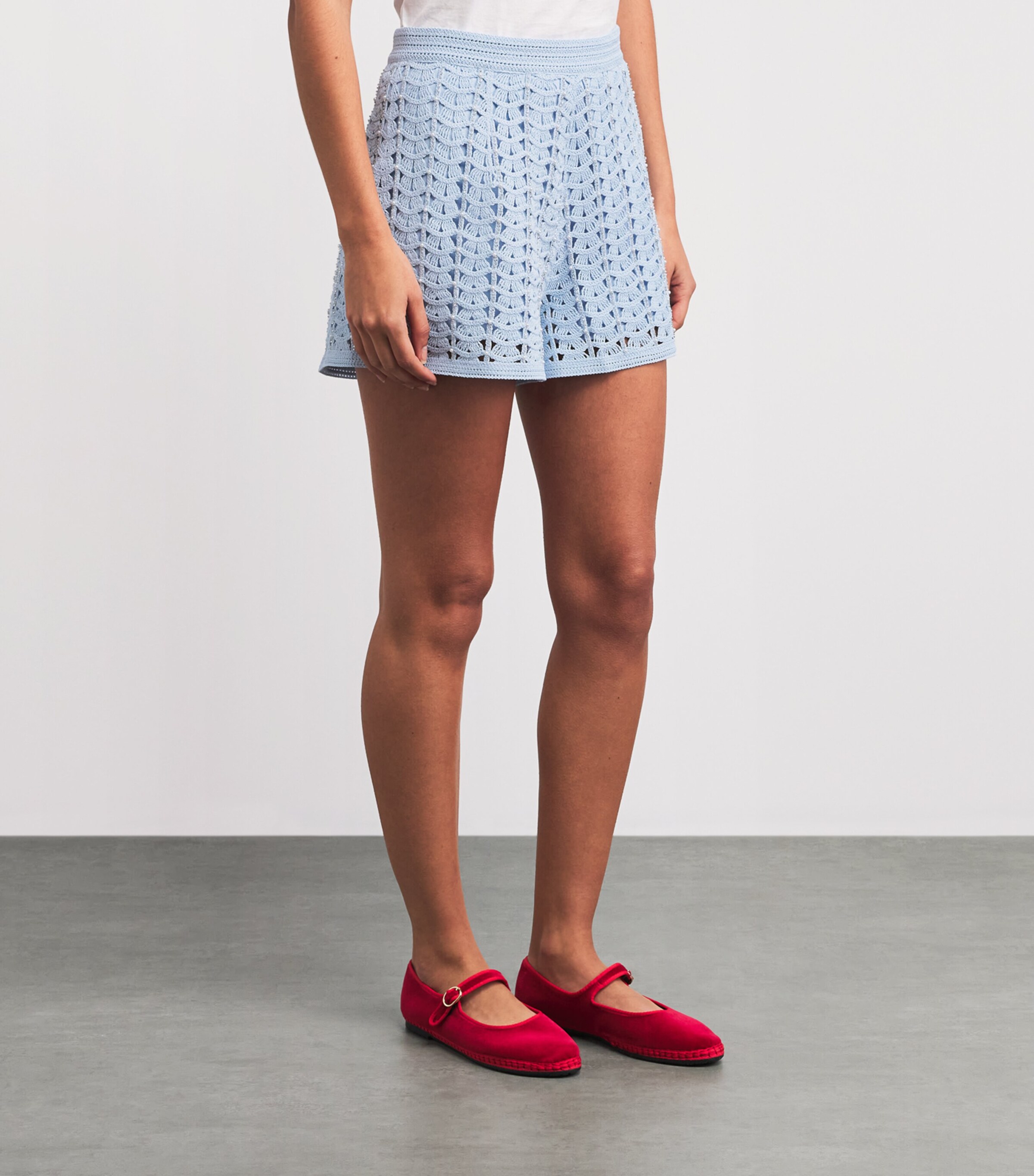 Sandro Paris Womens Embellished Crochet Shorts Sky Blue Image 4