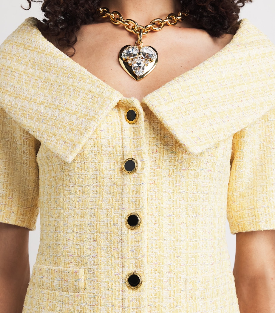 Alessandra Rich Womens Tweed Sequin Off-The-Shoulder Top Yellow Whit Image 3