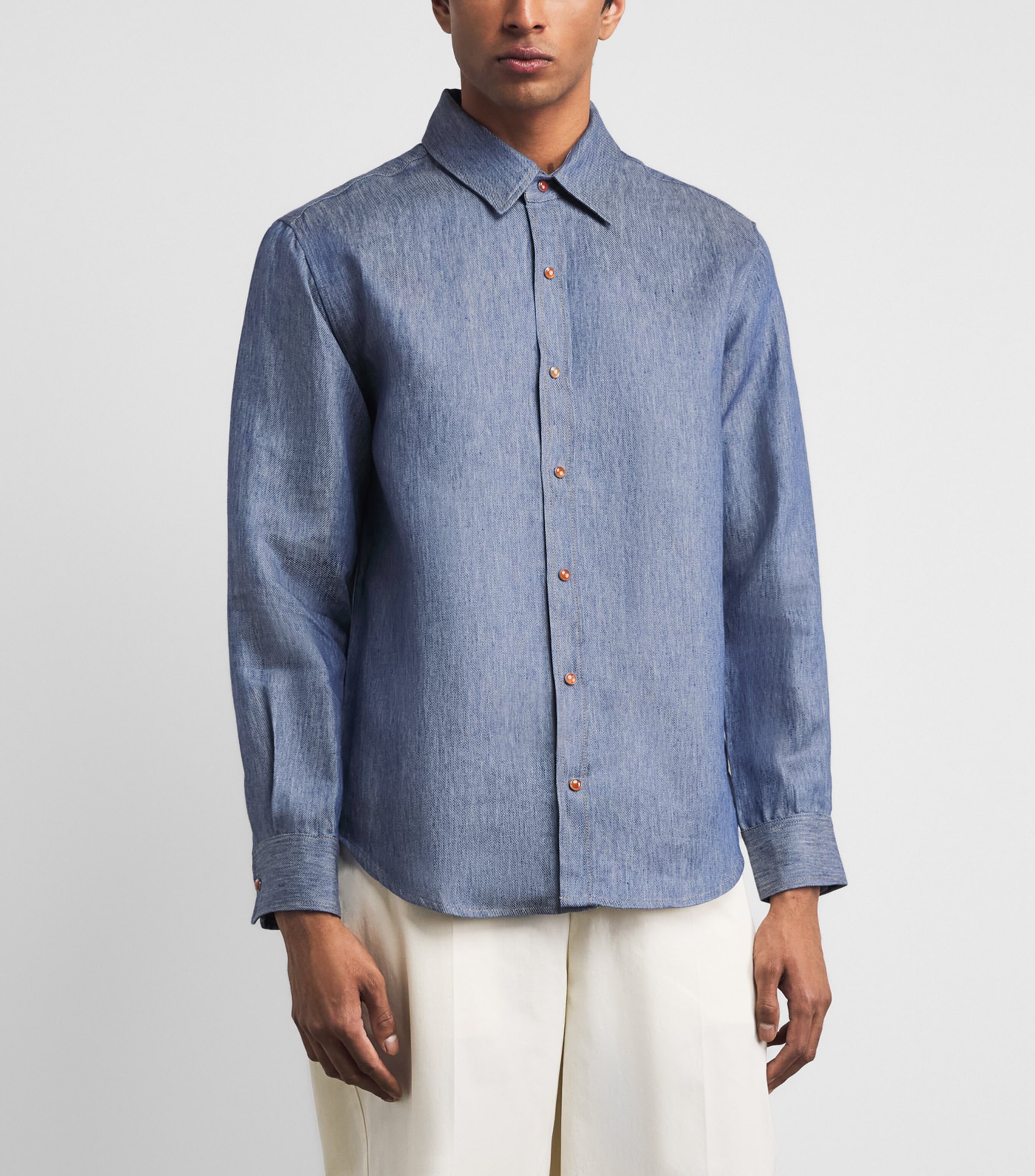 GOD'S TRUE CASHMERE Mens Linen Denim Shirt Carnelian Image 4