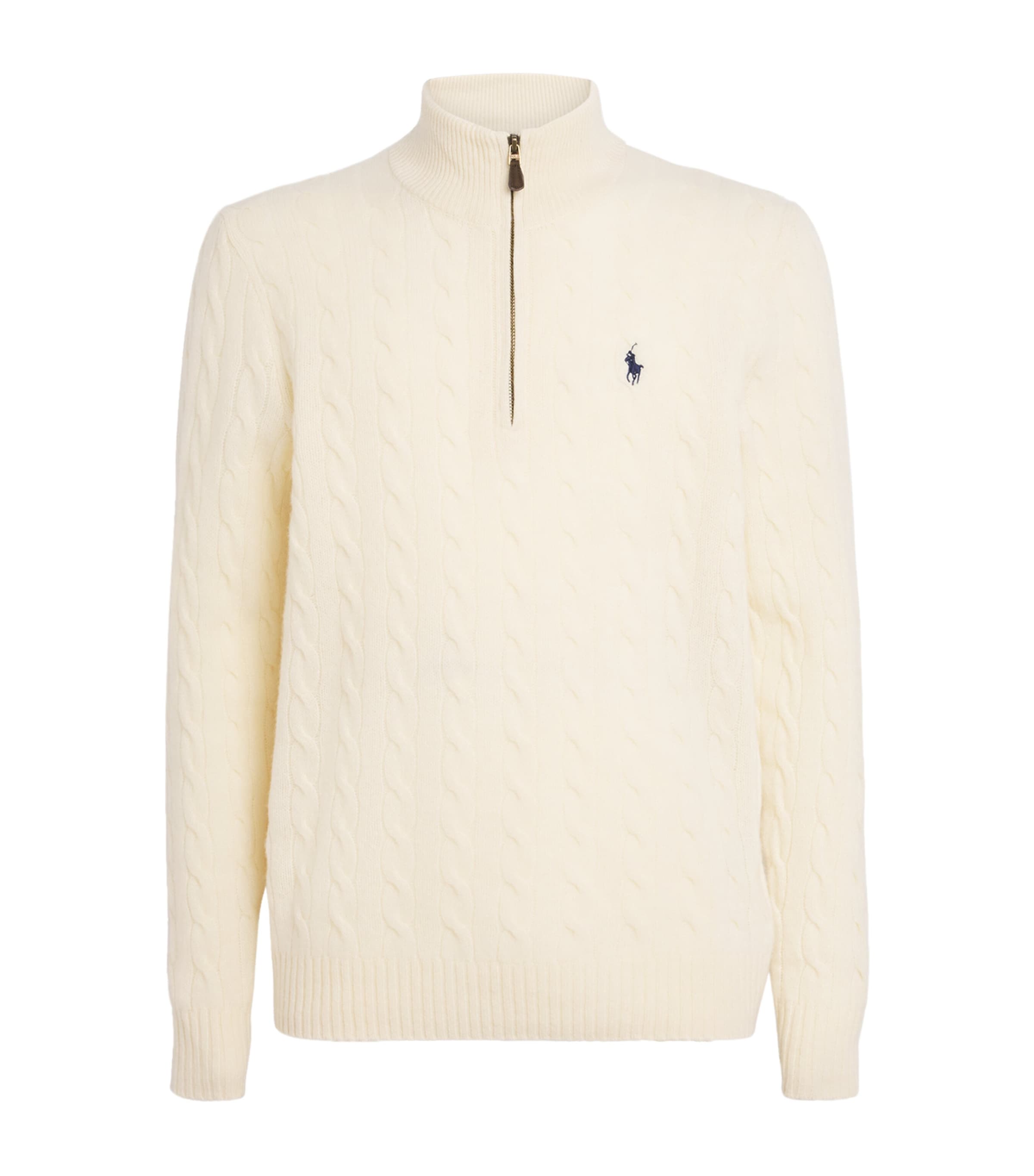 Polo Ralph Lauren Wool-cashmere Cable-knit Quarter-zip Sweater In White