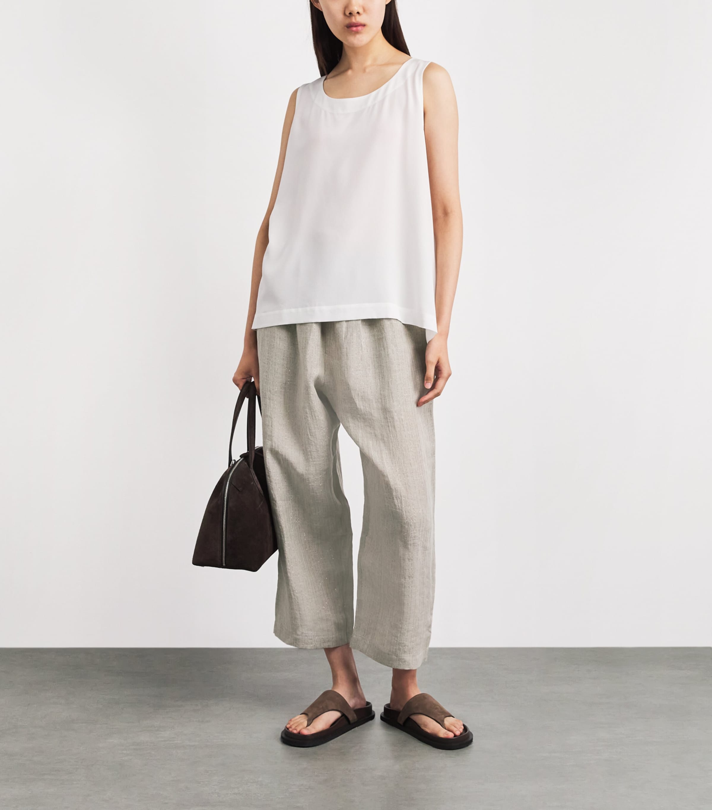 Eskandar Womens Linen-Blend Japanese Trousers Natural Image 2