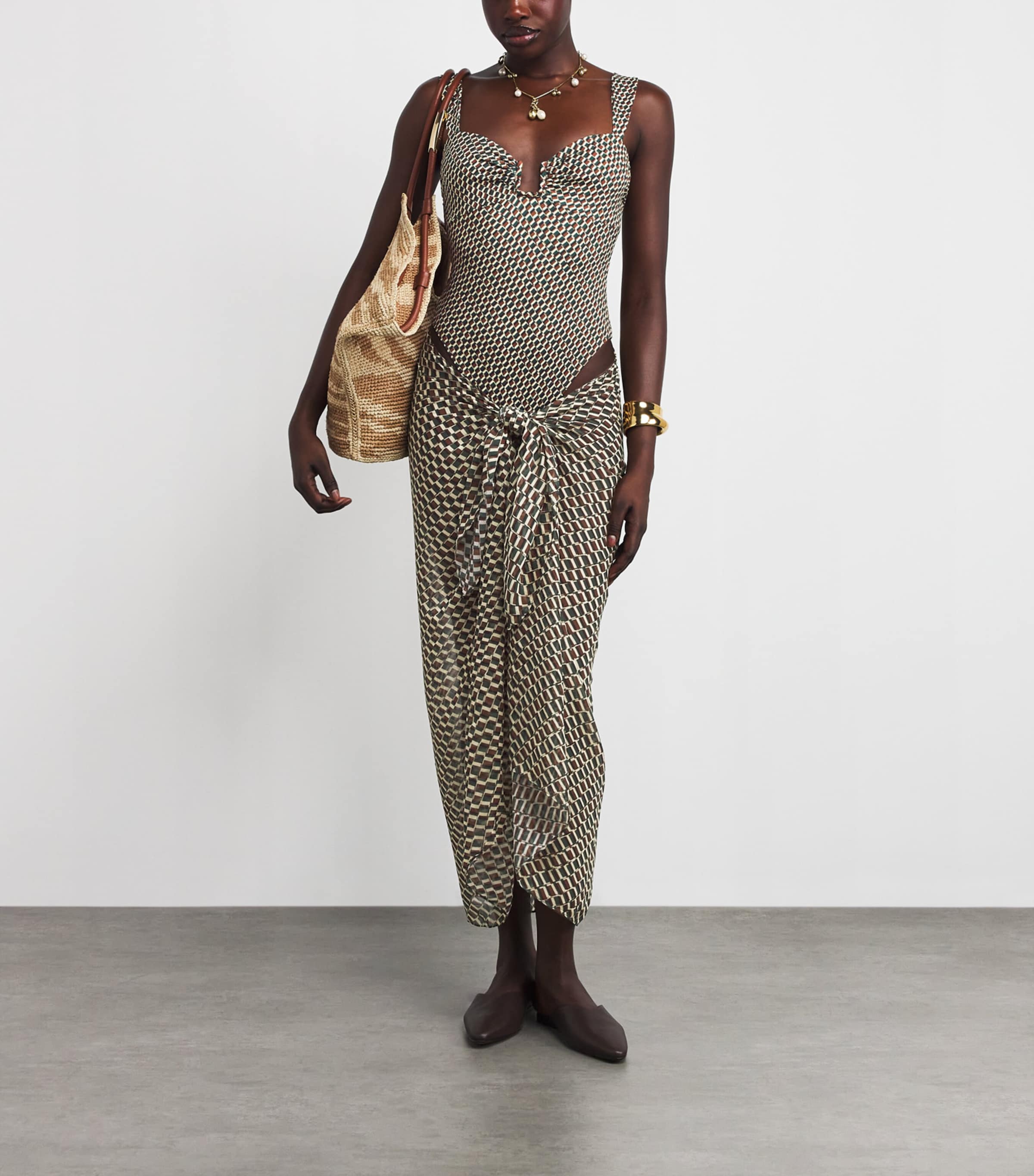 Geometric Print High-Leg Cannes Swimsuit IVY GREEN GEO PRINT Image 2