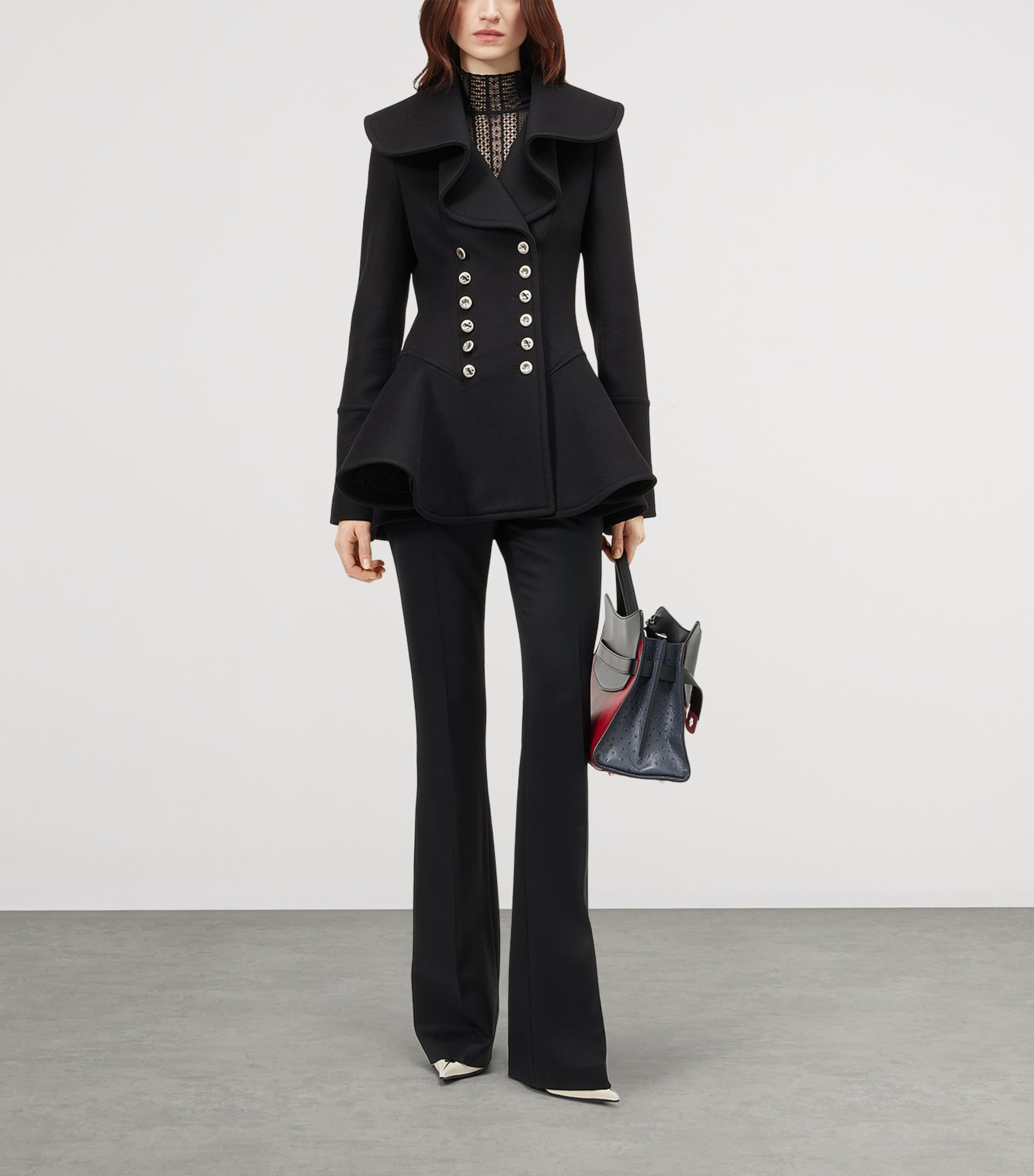 McQueen Womens Wool Waterfall-Collar Coat Image 2