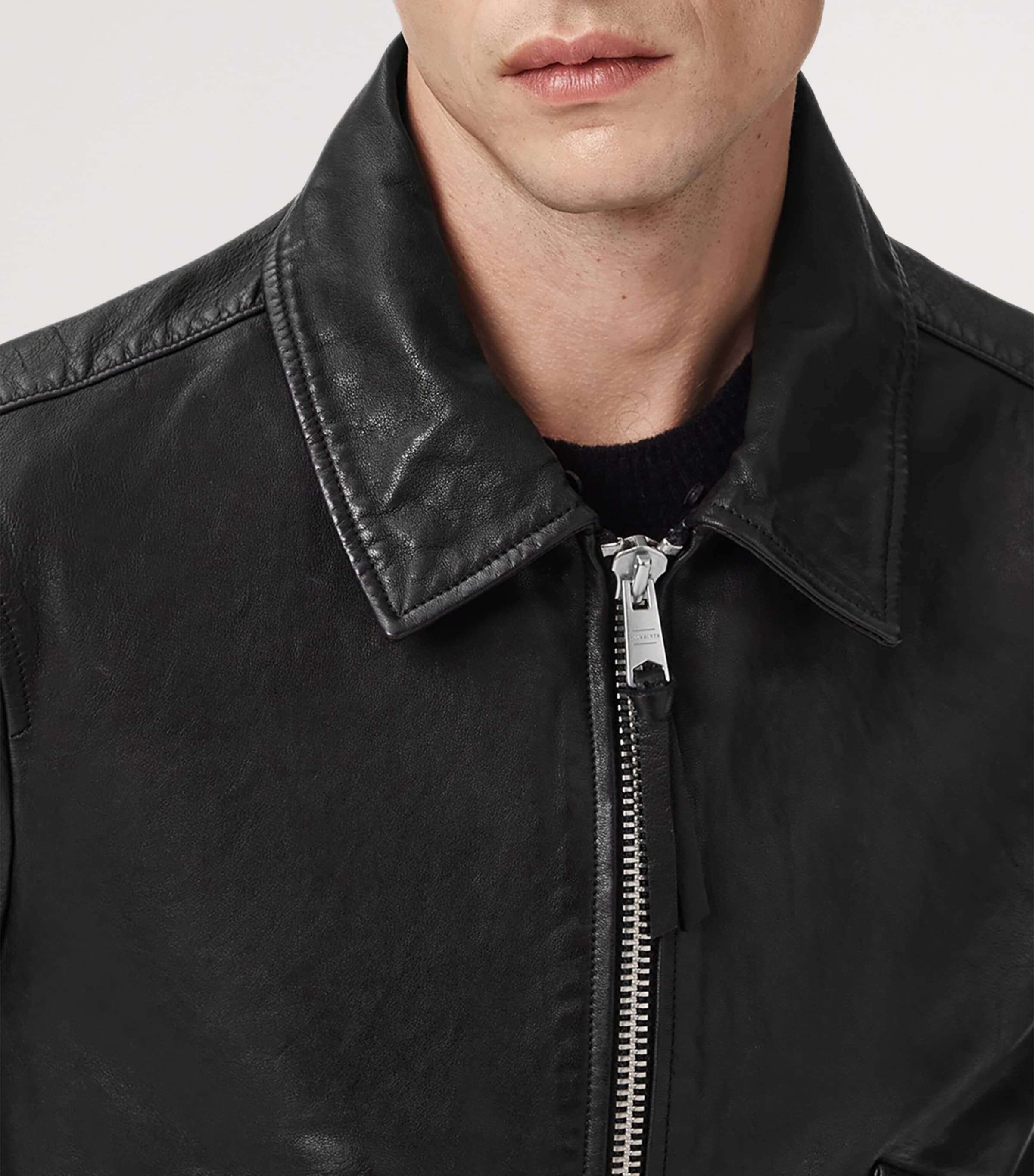 Leather Vaucluse Bomber Jacket BLACK Image 9