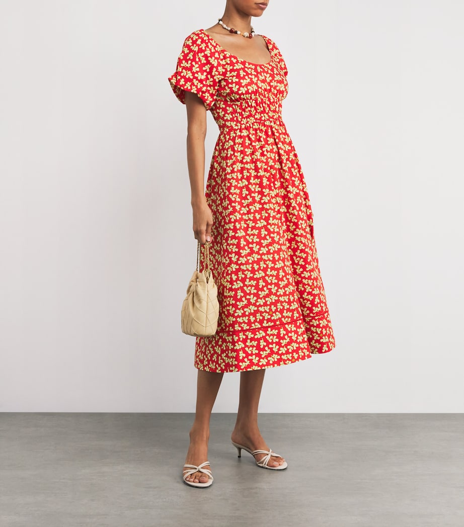 Poplin Leaf Print Midi Dress RED LITTLE LEAVES Image 2