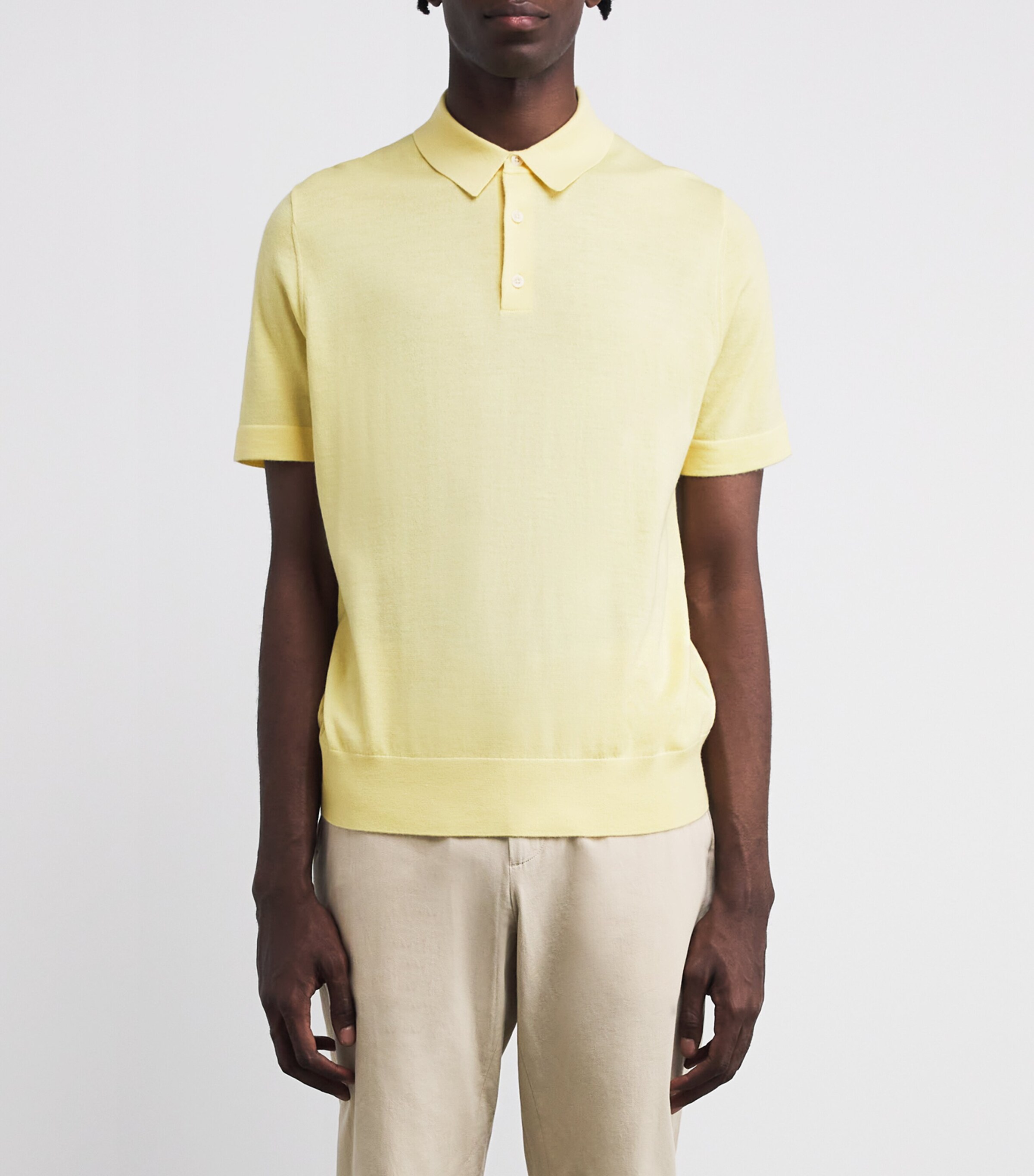 Vince Mens Wool-Cashmere Featherweight Polo Sweater Golden Haze Image 3