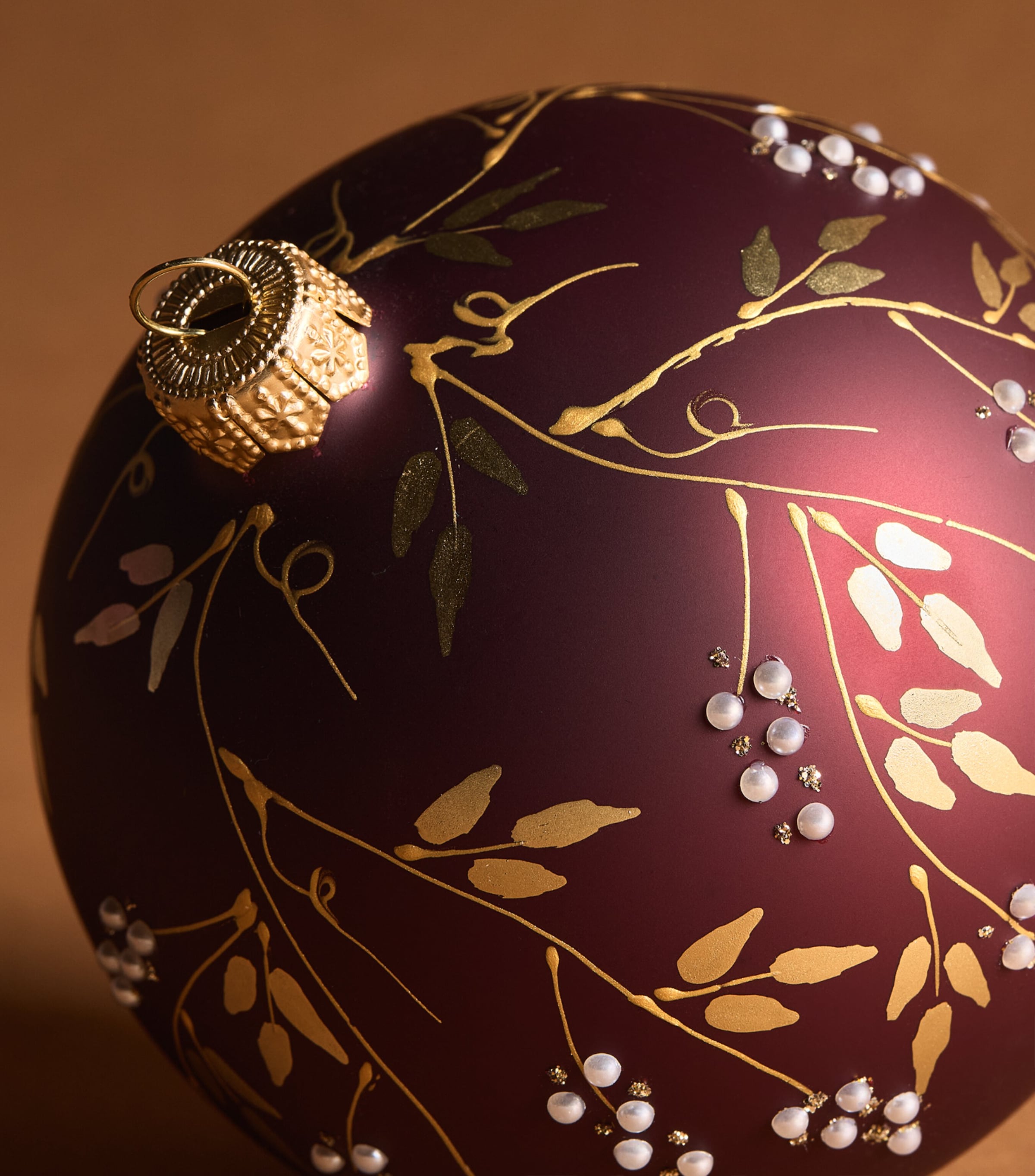 Harrods Faux Pearl Floral Bauble Burgundy Matt Image 2