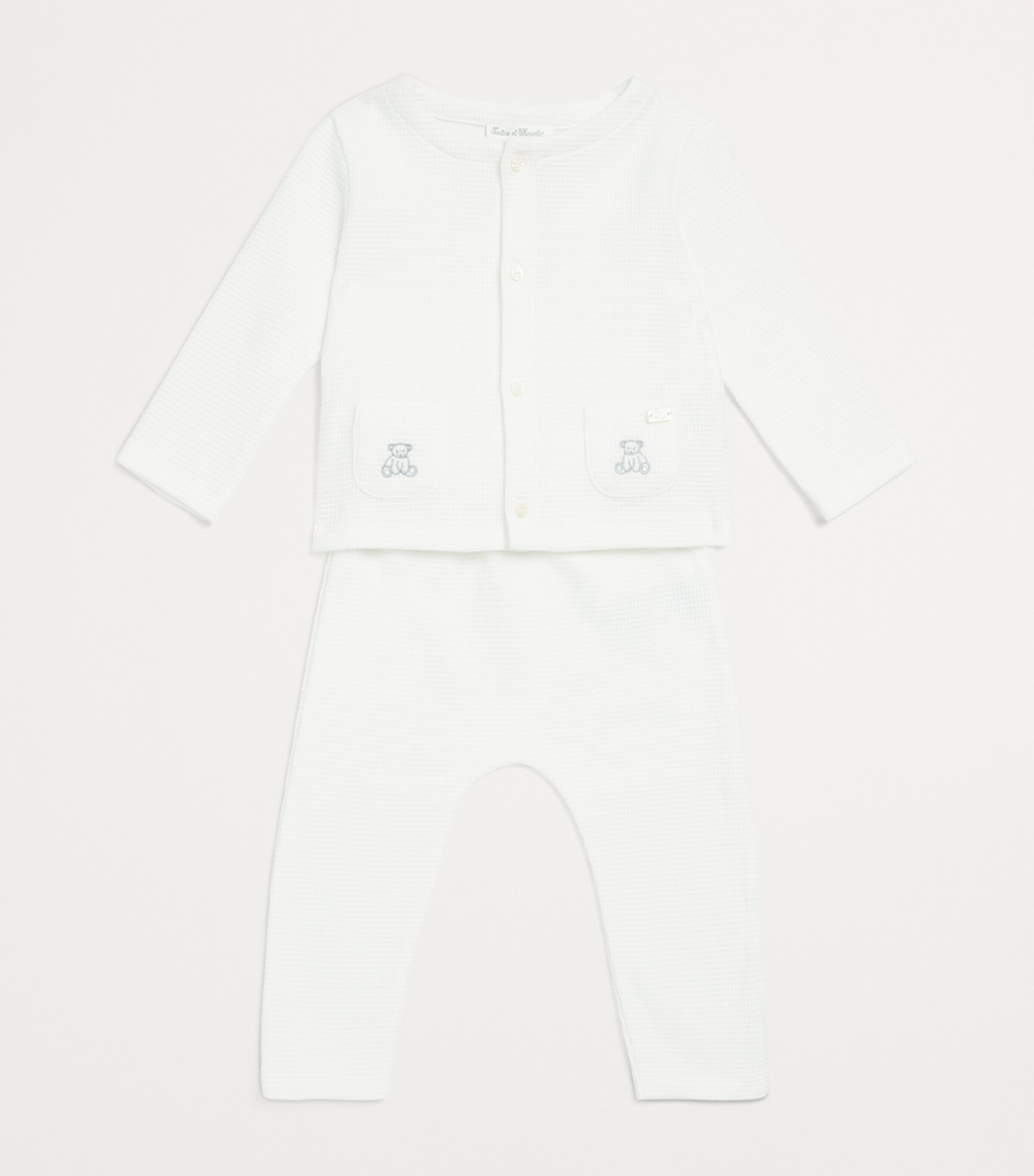 Tartine et Chocolat Cotton Teddy Cardigan and Leggings Set (0-12 Months) Nacre Image 3