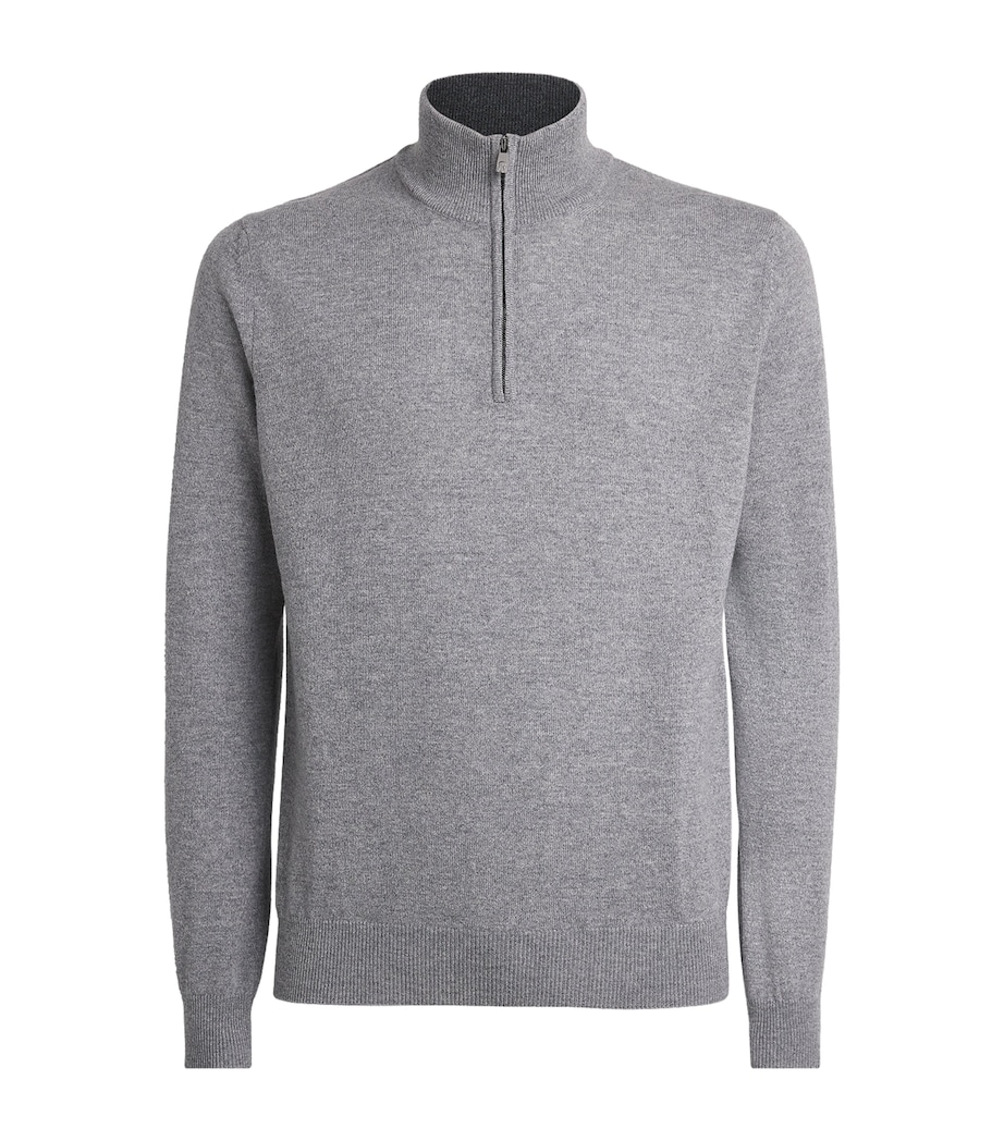 Corneliani Mens Virgin Wool-Cashmere Quarter-Zip Sweater Gry Melange Ivry Image 1