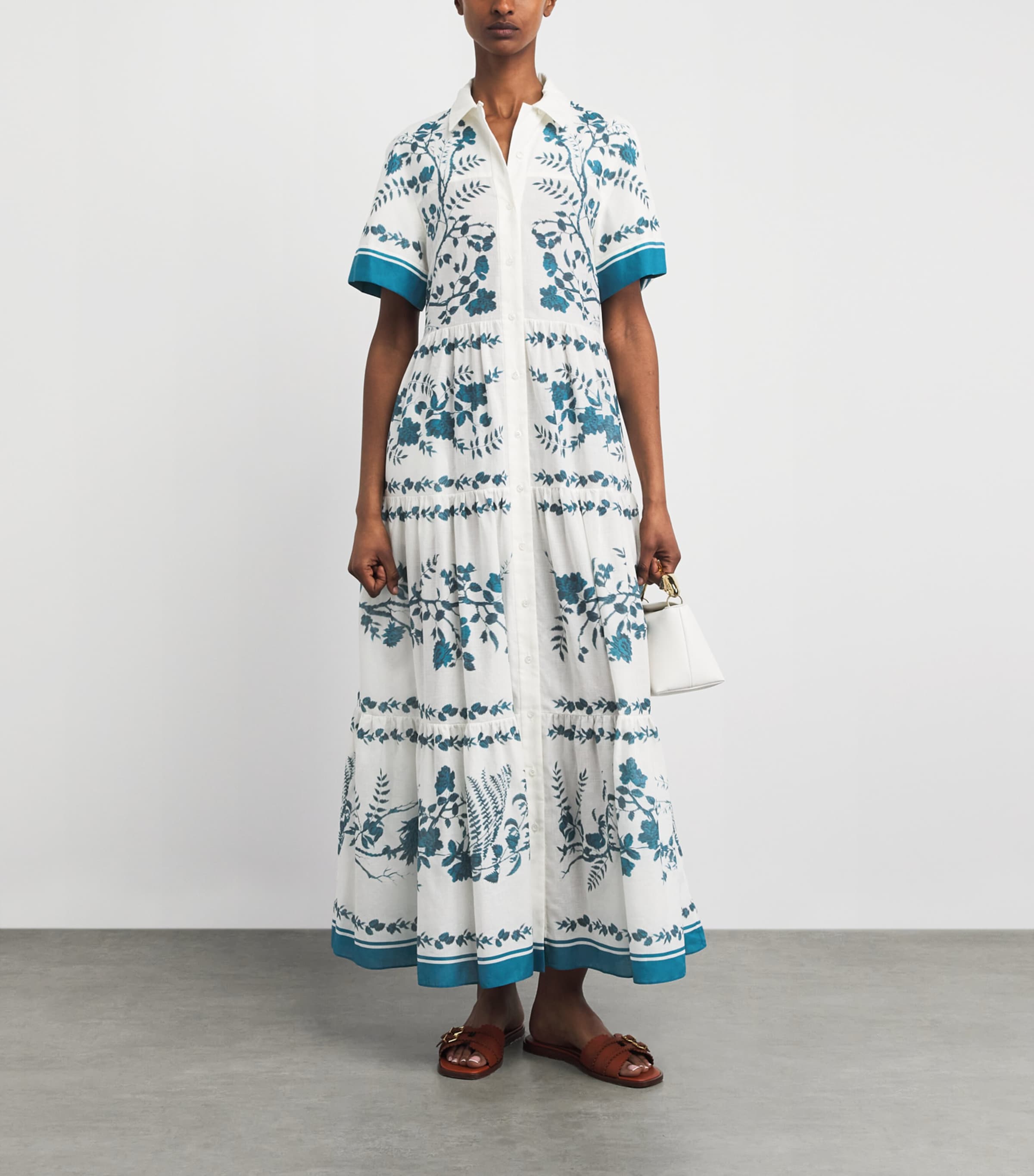 Erdem Womens Cotton-Linen Printed Maxi Dress Wld Frn Btncl Drm Bl Image 2