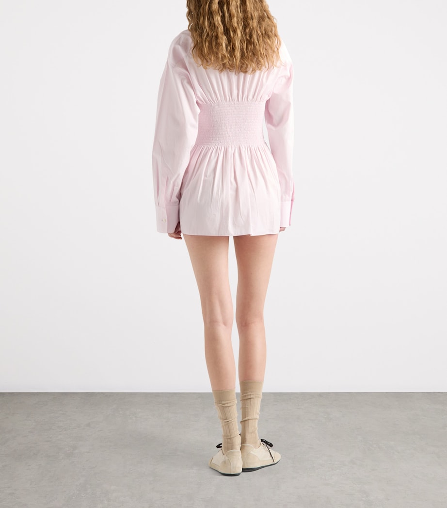 Poplin Smocked-Waist Shirt Dress F0442 Image 5