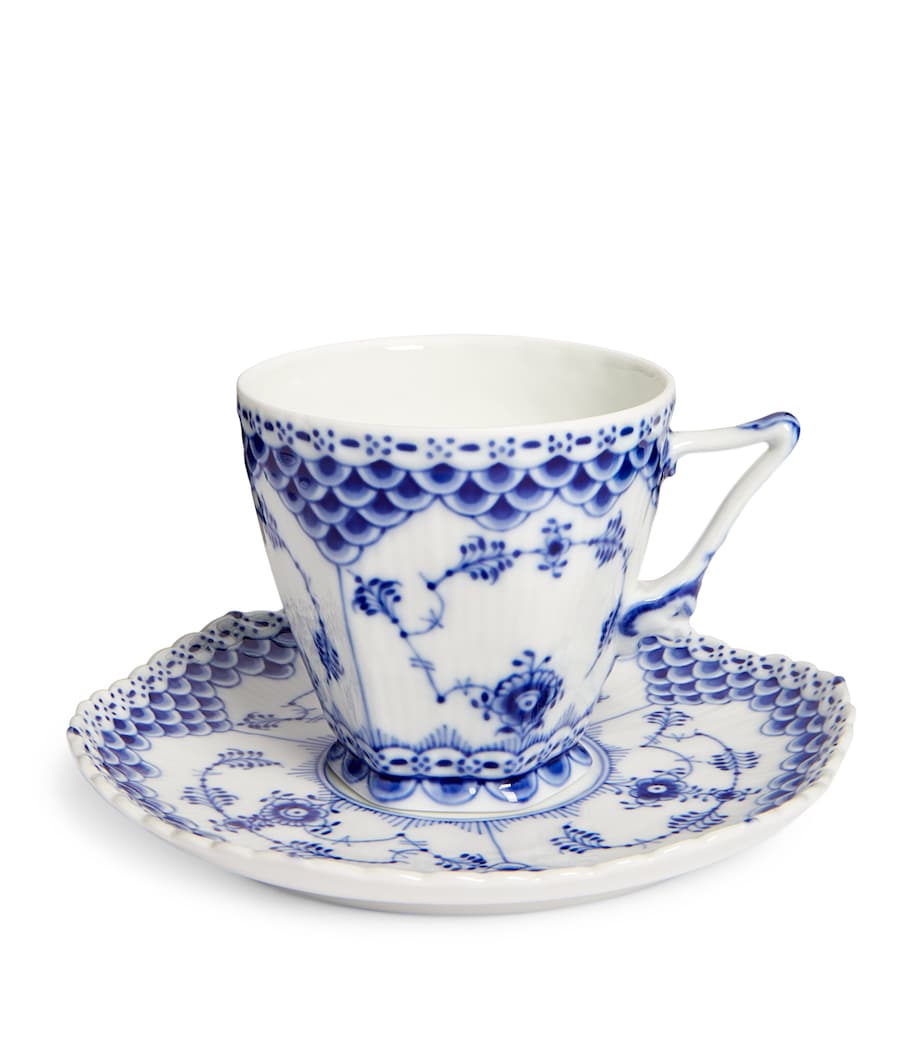 Blue Fluted Full Lace Teacup and Saucer BLUE Image 1