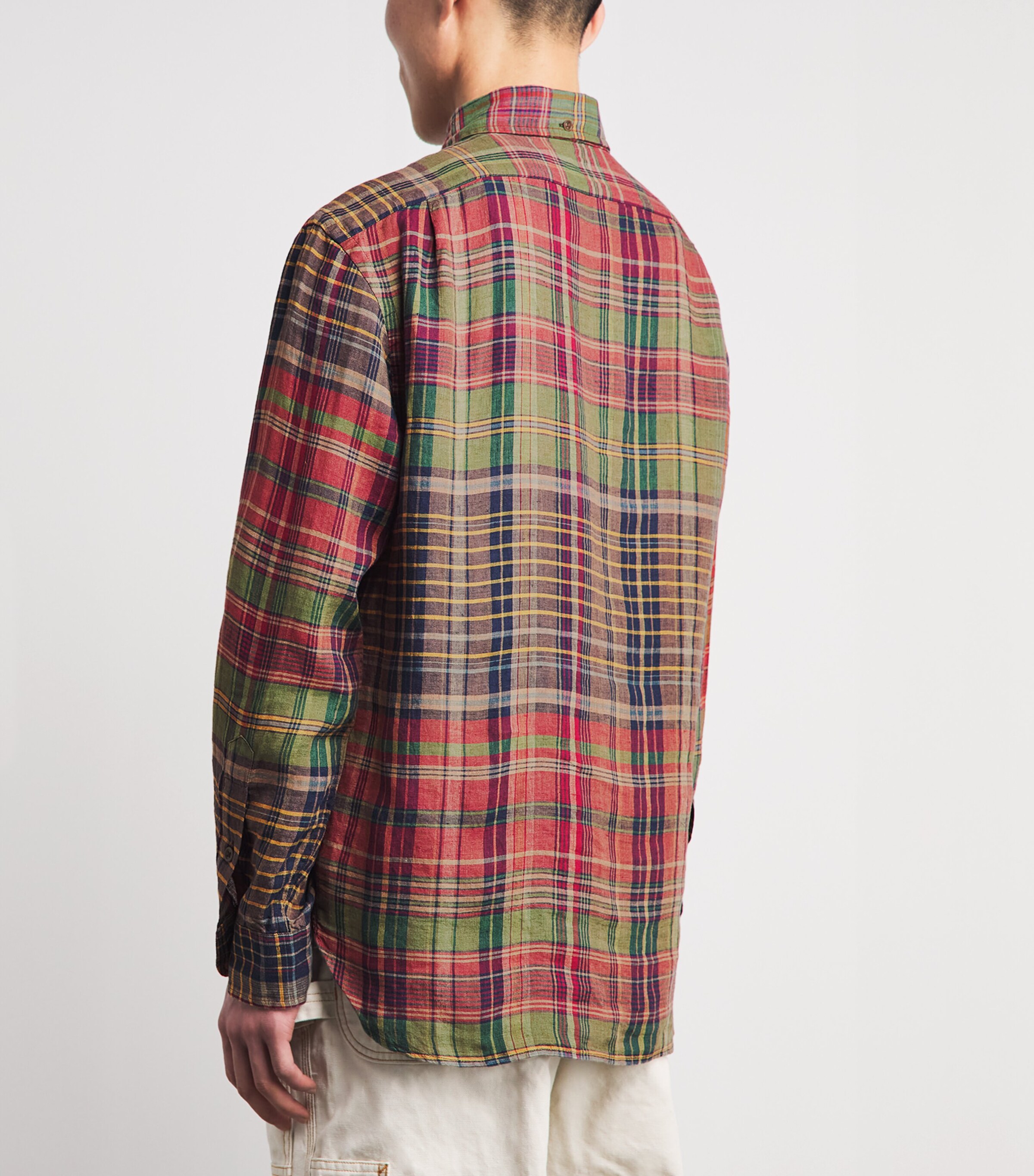 Polo Ralph Lauren Mens Linen Check Half-Placket Shirt Olive Wine Image 5