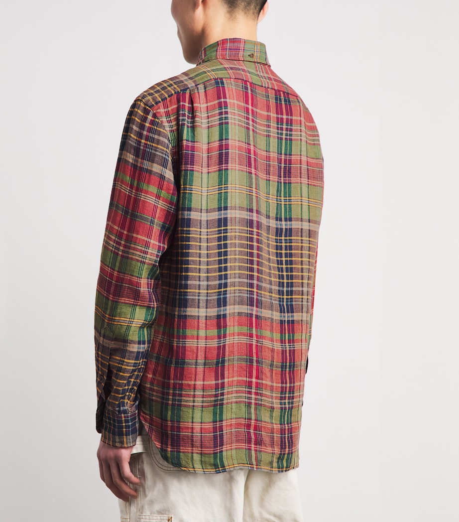 Polo Ralph Lauren Mens Linen Check Half-Placket Shirt Olive Wine Image 5