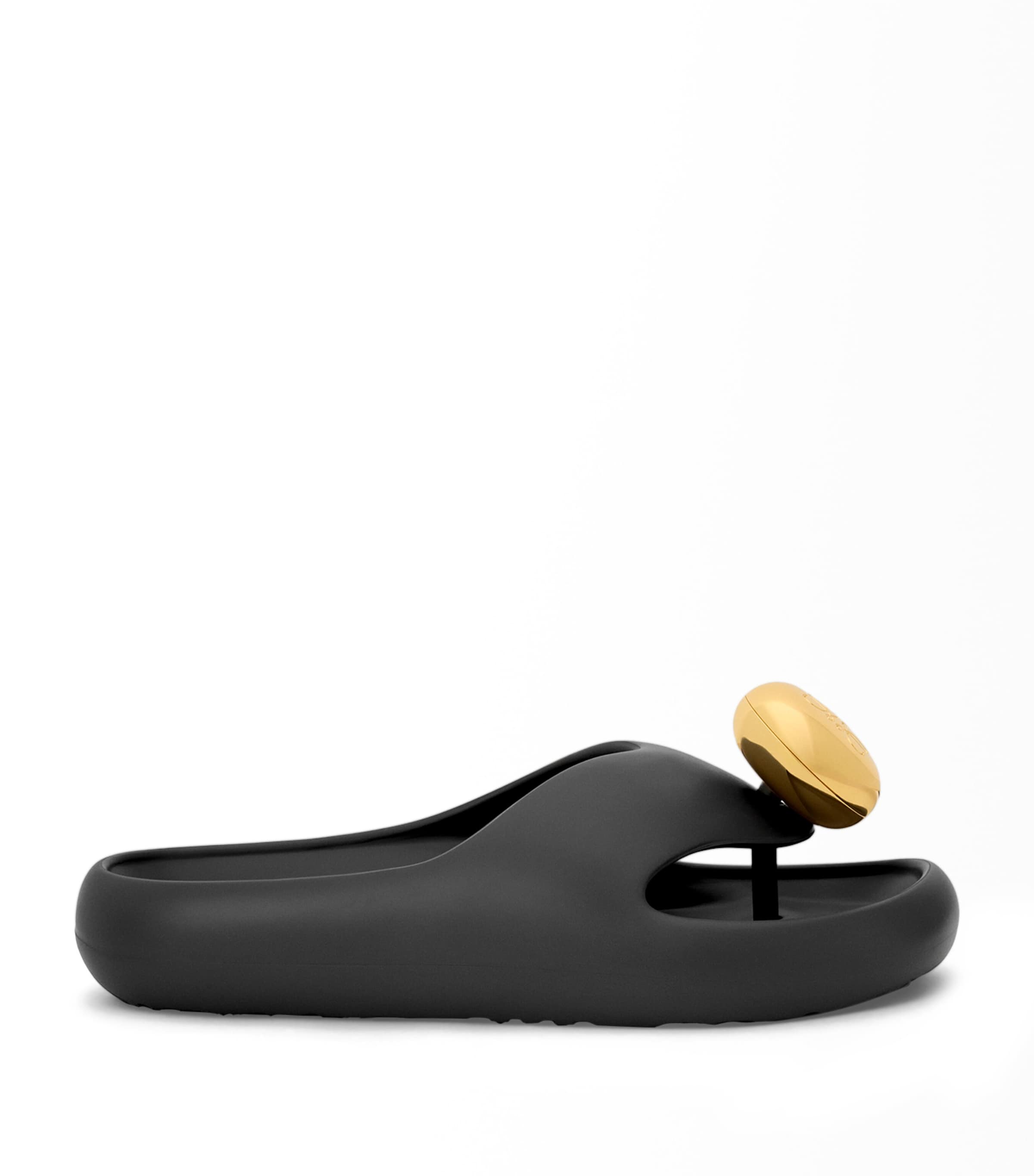 Loewe Pebble Patent Toe-post Slide Sandals In Black